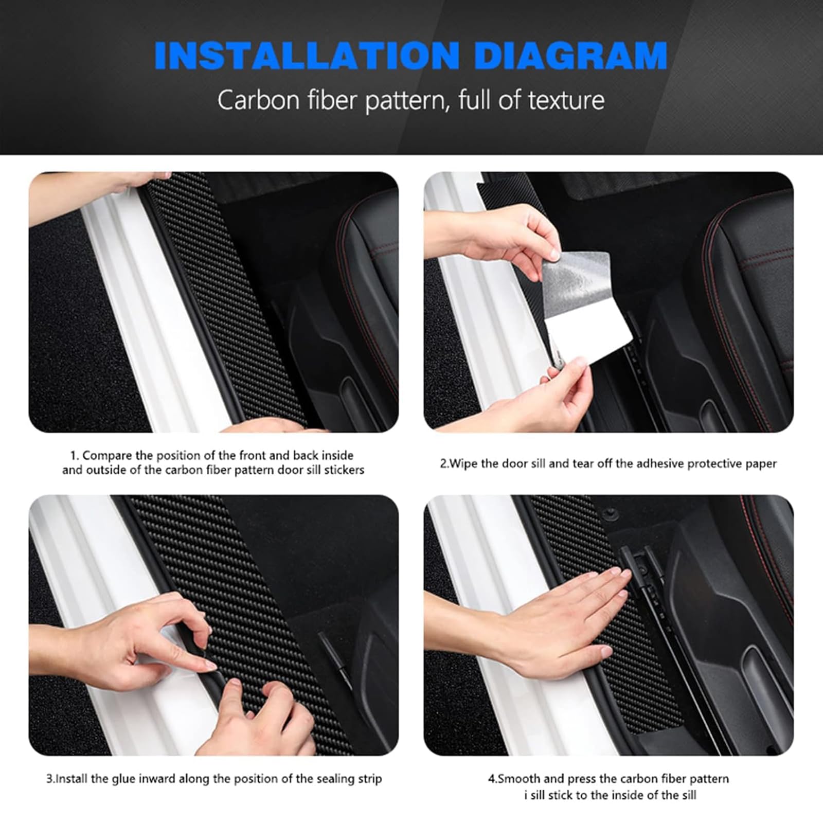 4 Pezzi Piastra Battitacco Auto in Fibra di Carbonio per Ho-nda HR-V HRV HR V Protezione del Davanzale Portiera dell'auto AntiGraffio Batticalcagno Decorativi Accessori,Red