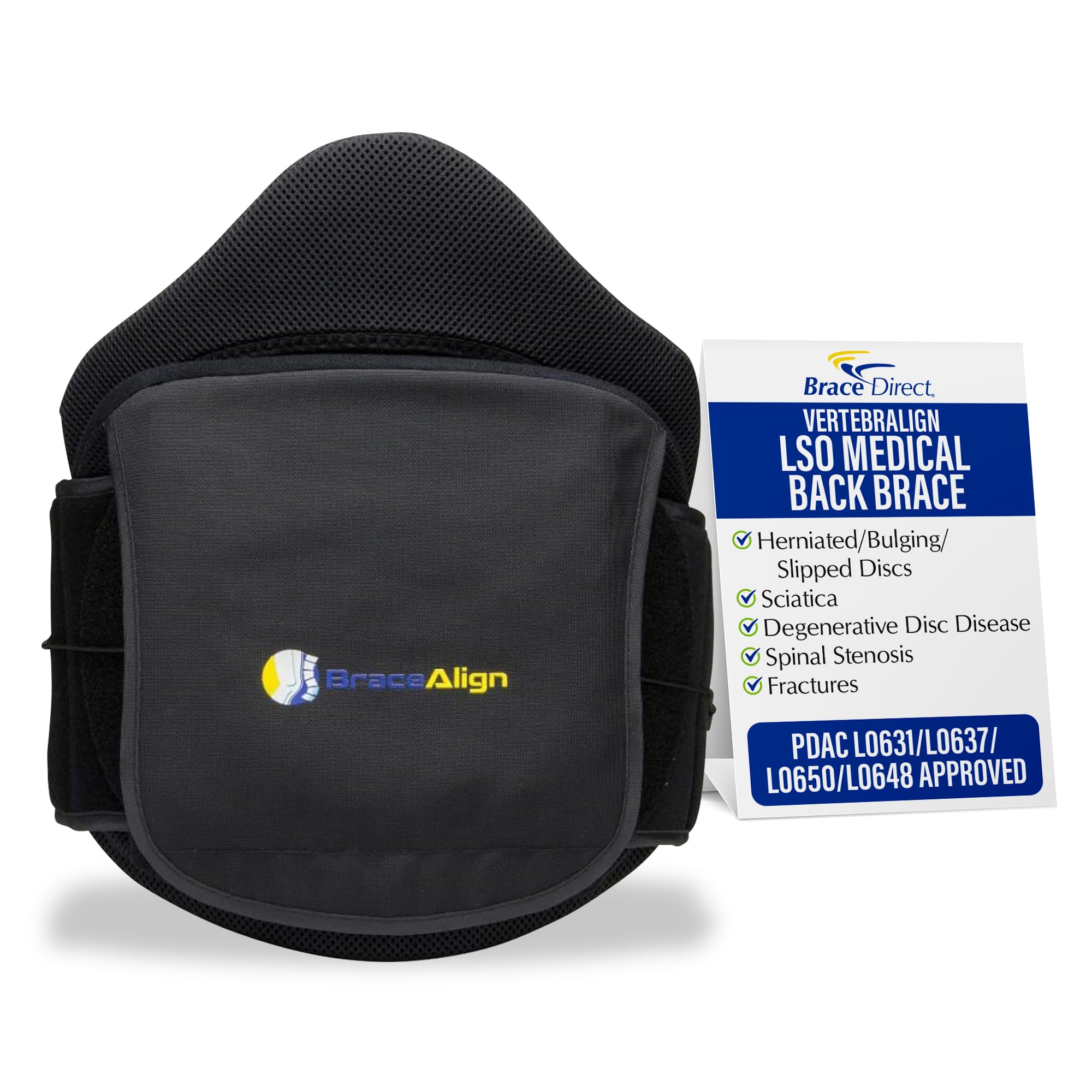 VertebrAlign LSO Lumbar Back Brace, Medical Grade Lower Back Pain Relief for Herniated Discs, Sciatica, Post-Op, PDAC L0631 L0637 L0648 L0650, Black, Size Fits Most (23–50 in Waist)
