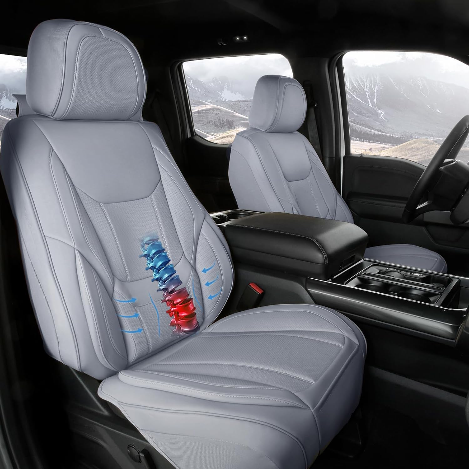 Coverland Custom Car Seat Covers Compatible with 2009-2014 Ford F-150 Super Cab, SuperCrew Cab - Premium Leather Non-Slip Memory Foam Waterproof Seat Cover Custom fit Interior Protector [Front-Gray]