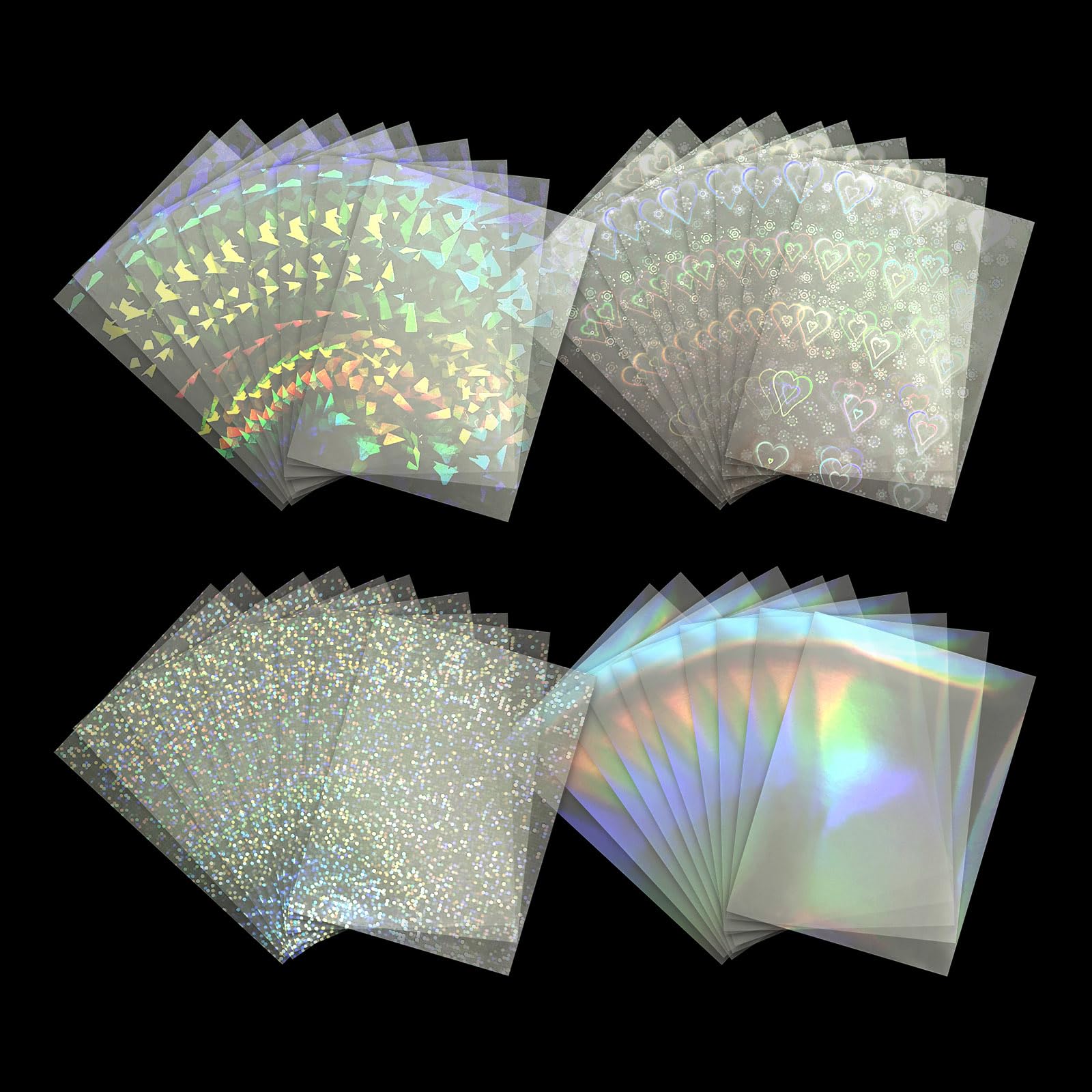 Fatiya 200 Pieces Laser Flashing Photo Card Sleeves, Heart-Shape Rainbow Star Gemstone Transparent Trading Card Sleeves