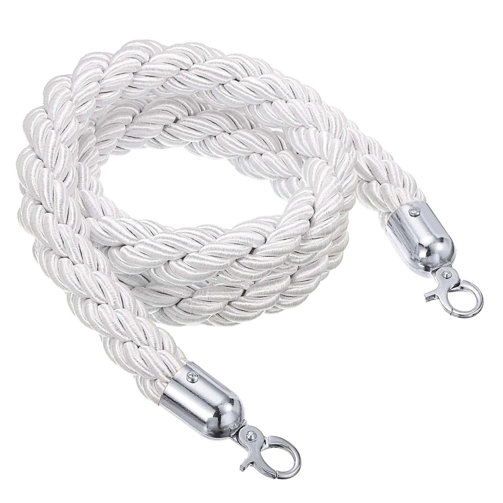 PATIKIL Corda Montante, 1,5m/5Ft Corda Barriera Ritorto Posto Corde con Ganci Scatto per Posti Supporti Coda Divisore Controllo Folla di Hotel, Bianco Argento