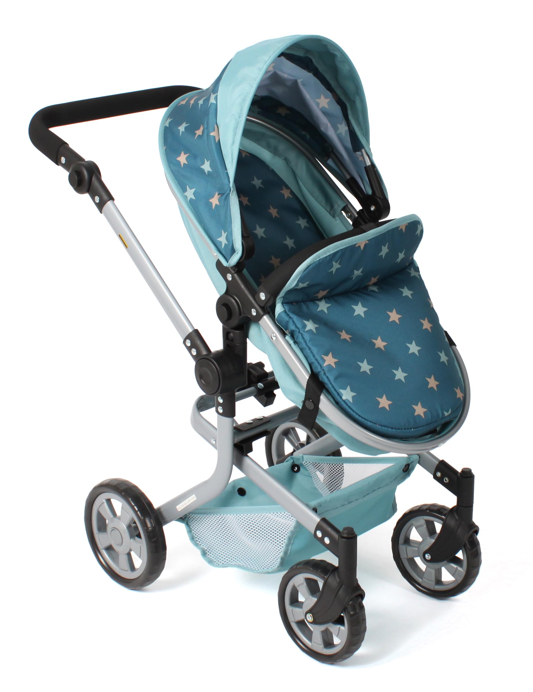 Bayer Chic 2000® Passeggino per bambole 2 in 1 Mika – stelle turchesi – pieghevole – manico regolabile in altezza 47 – 80 cm – struttura moderna – Bambole fino a 52 cm – 4 – 8 J, Flowers