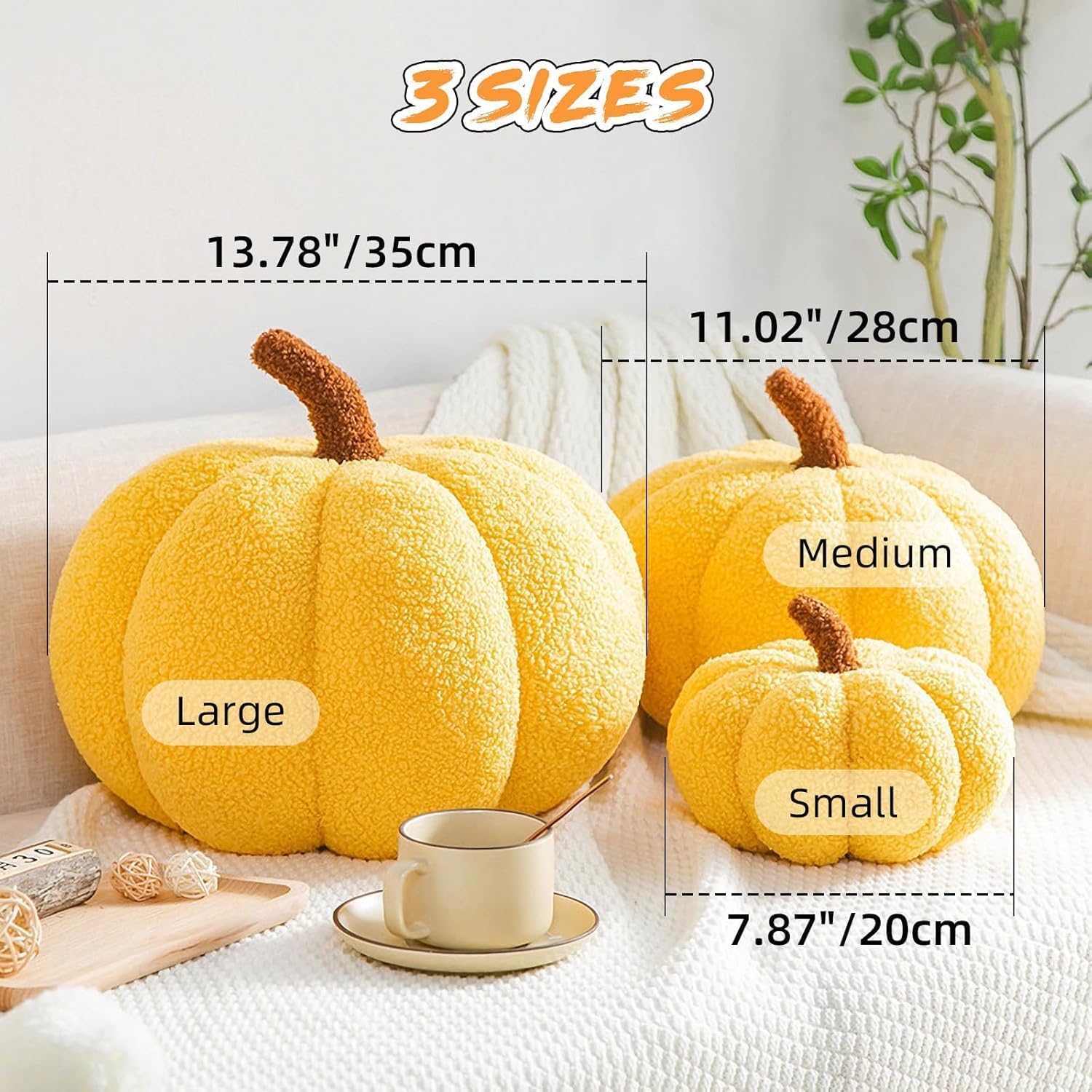 3D Cuscino Decorativo a Forma di Zucca, Giocattolo di Peluche Morbido per Stanza, Divano, Regali Decorativi per Halloween e Feste (Giallo, 20 cm