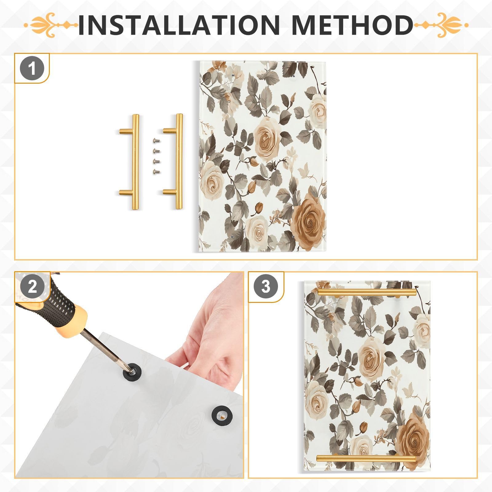 BOESI Graffiti Rose Pattern Tray, Tray with Handles, Countertop Organizer, Decorative