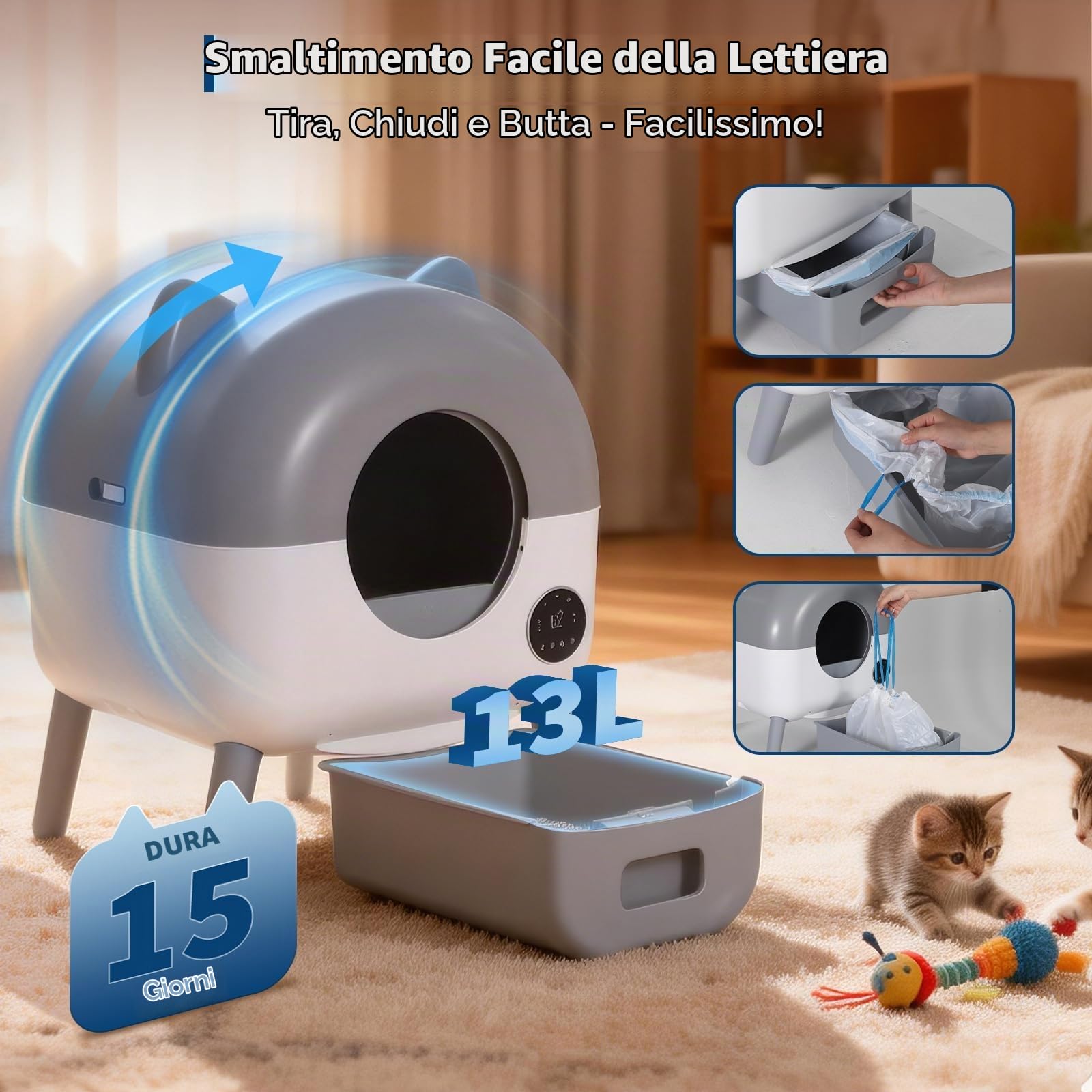 Lettiera Gatto Autopulente Con APP, Lettiera Automatica Per Gatti, Capacità Massima 79 L, Lettiera Con Triplo Sensore Di Sicurezza, Ampio Spazio,Adatta a Famiglie Con Più Gatti