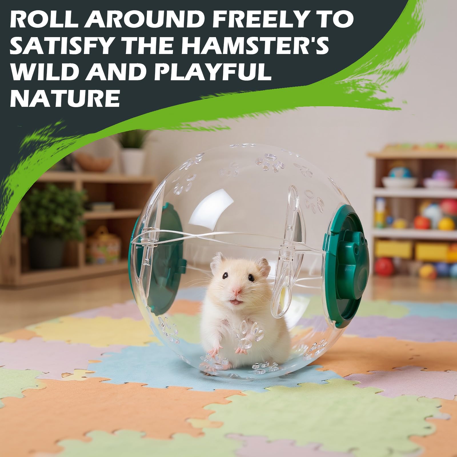 15 cm Palla per Criceto Palla da Corsa per Criceto Palle per Esercizio per Criceti Trasparente Jogging Ball in Plastica per Piccoli Animali Ruota di Corsa per Roditori, Nano Gerbilli (Verde)