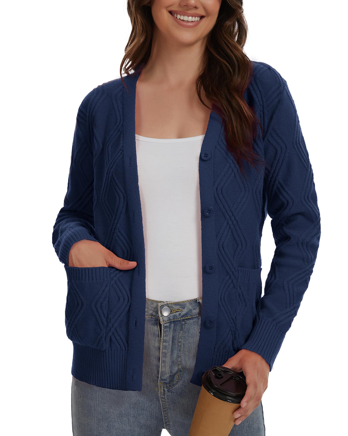 BEIGAI Cardigan da donna leggero con scollo a V, maniche lunghe, cardigan con tasche | Maglione a maglia grossa, con bottoni, elegante, casual, comodo, caldo, autunno, inverno