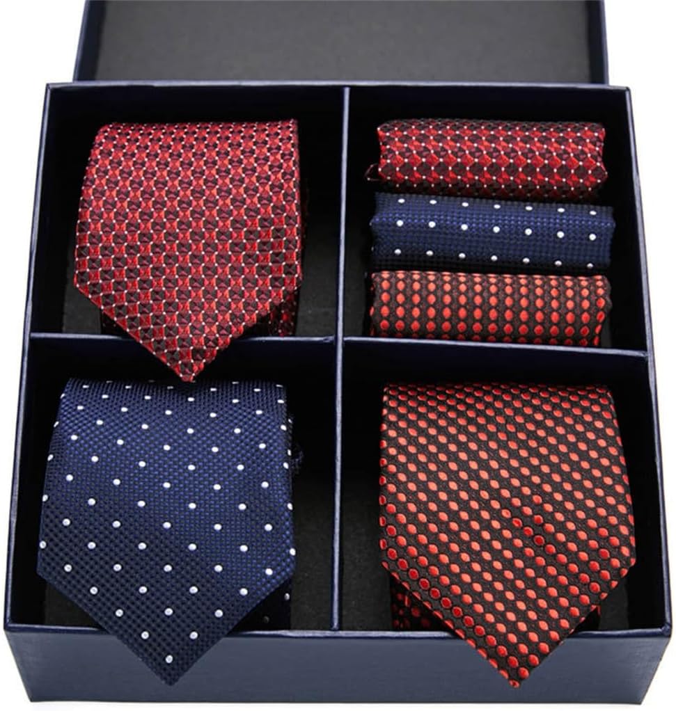 Black Plaid Tie Men's Tie Accessories Wedding Tie Cufflinks Pocket Square Set(Gray)
