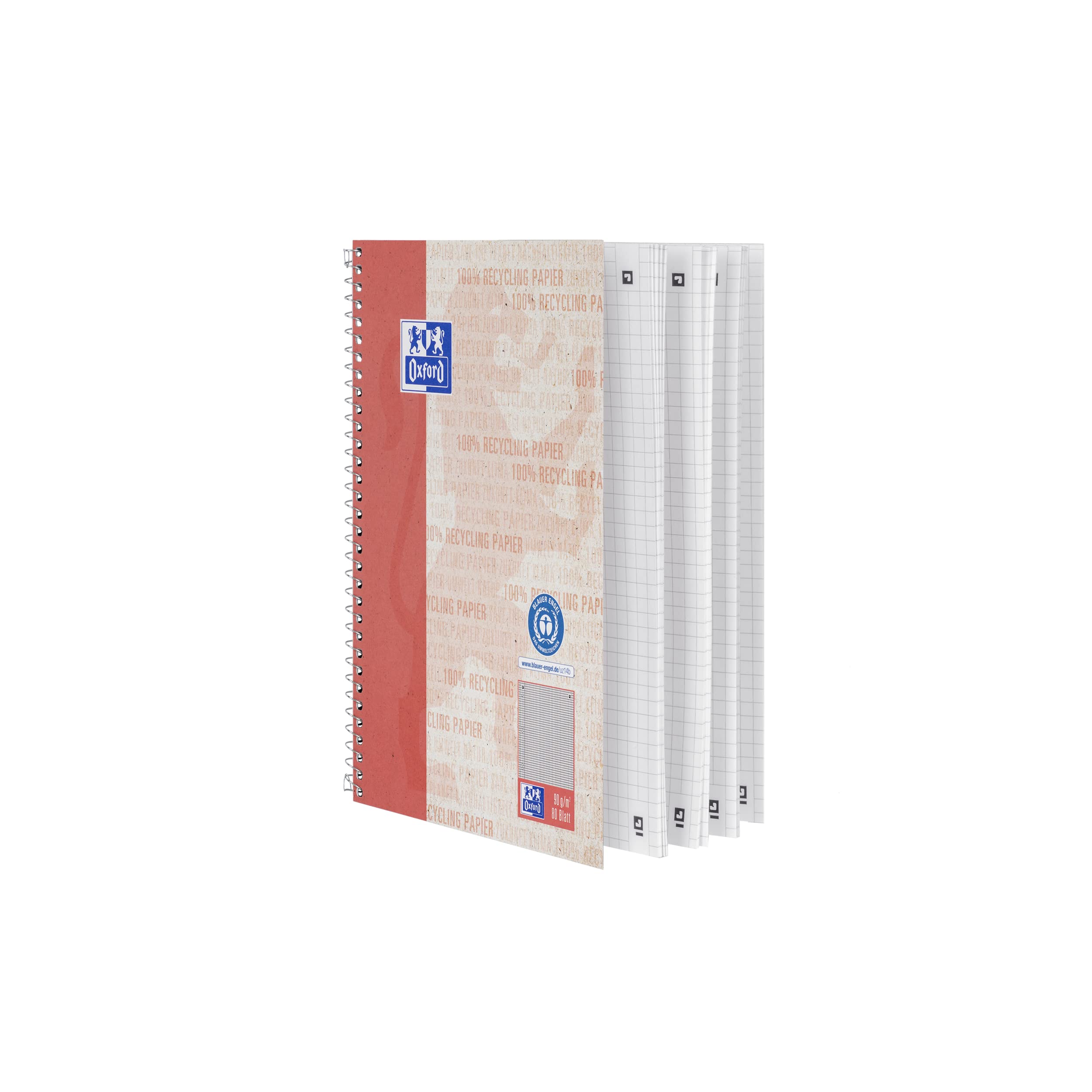 Oxford Spiralblock DIN A5 – Kariert, 80 Blatt, 90 G/m², Doppelspirale – Praktisch Für Notizen & Mitschriften