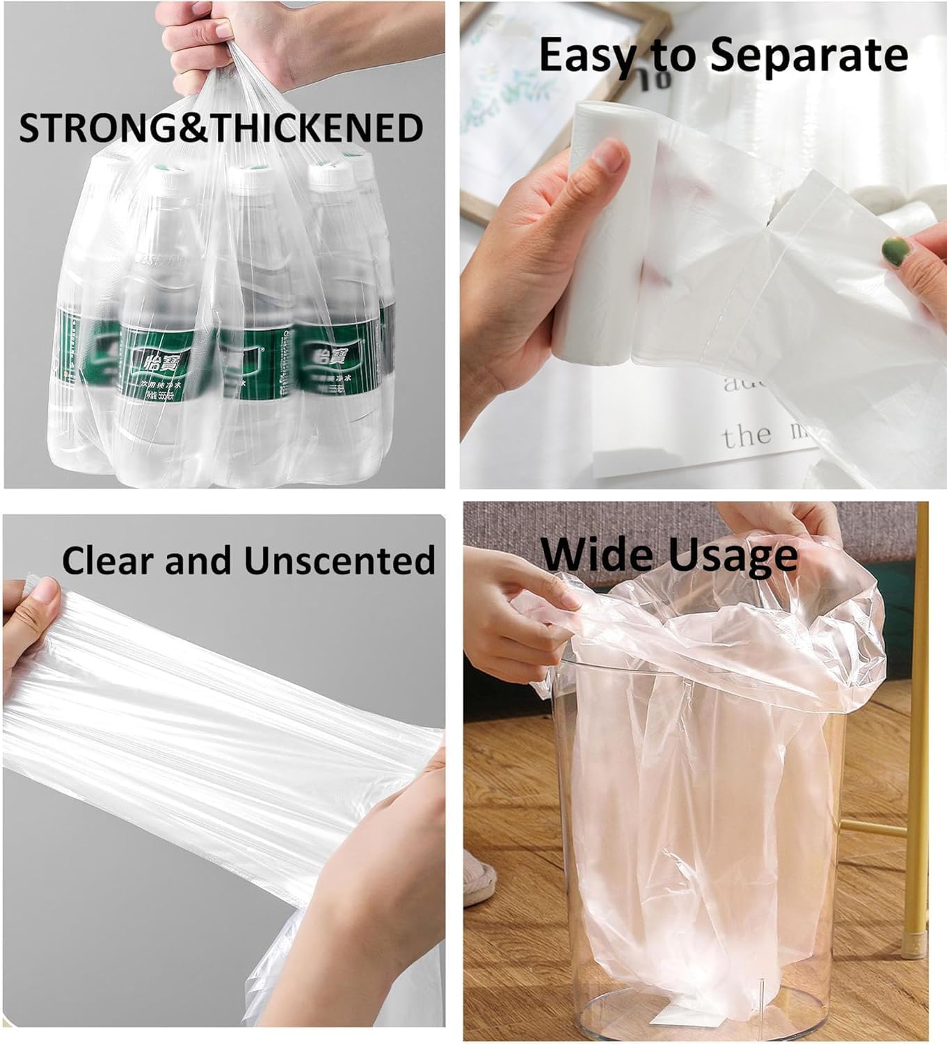 320 Count 8 Gallon Trash Bags Clear Medium Garbage Bags Strong, Leakage-Free,Unscented 30 Liter Thick for Bathroom, Office, Kitchen Waste Basket Trash Can (Clear, 8 Gallon-320 Count)