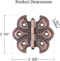Vista 3 de Bisagras de mariposa chapadas en cobre antiguo, paquete de 2, bisagras de puerta de gabinete de montaje en superficie, herrajes para muebles
