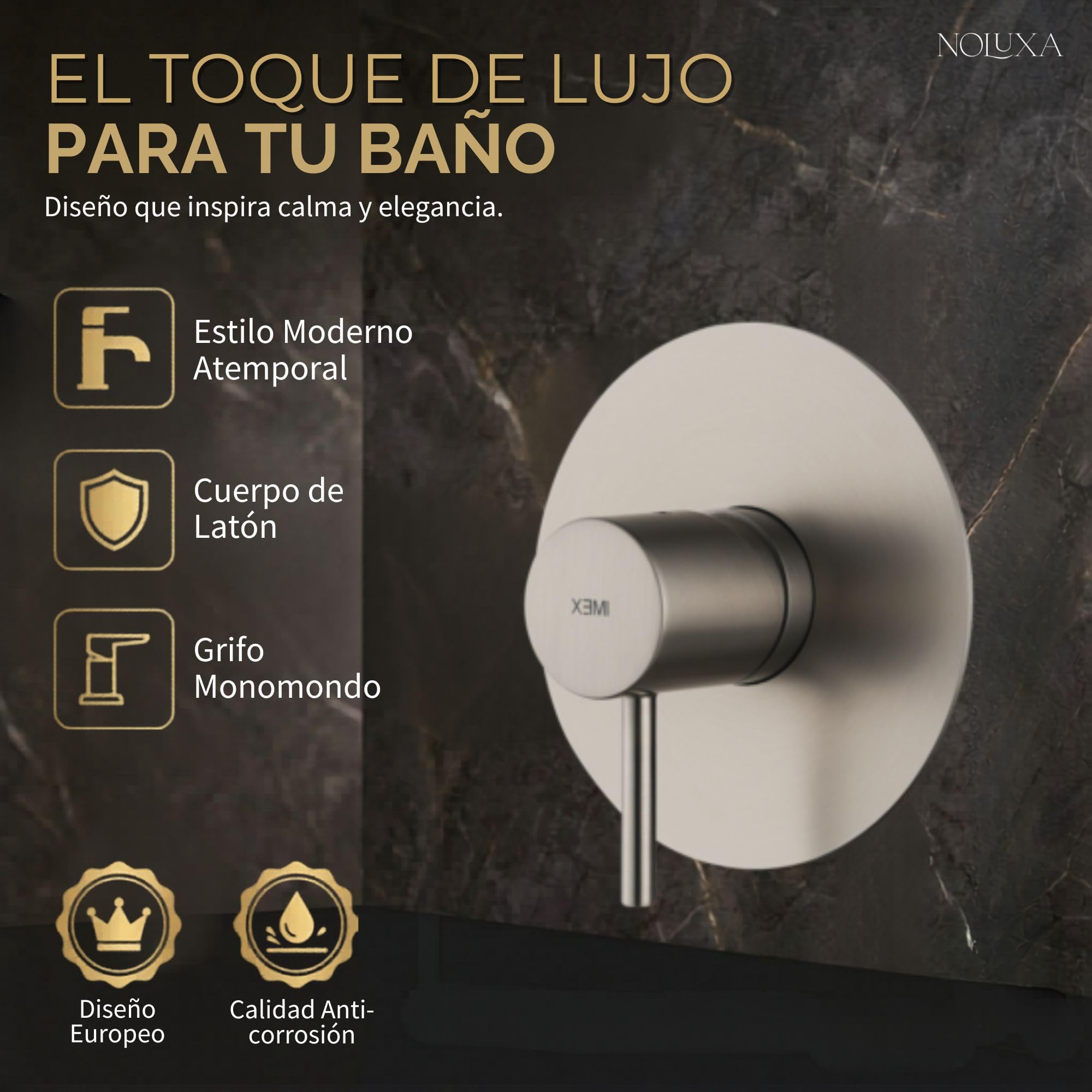 IMEX - Ducha Empotrada Níquel Monomando | Conjunto de Grifería Empotrado con Rociador Antical Efecto Lluvia | Columna Ducha Empotrada con Grifo en Latón y Acero Inox S.304 (SIN ALCACHOFA)