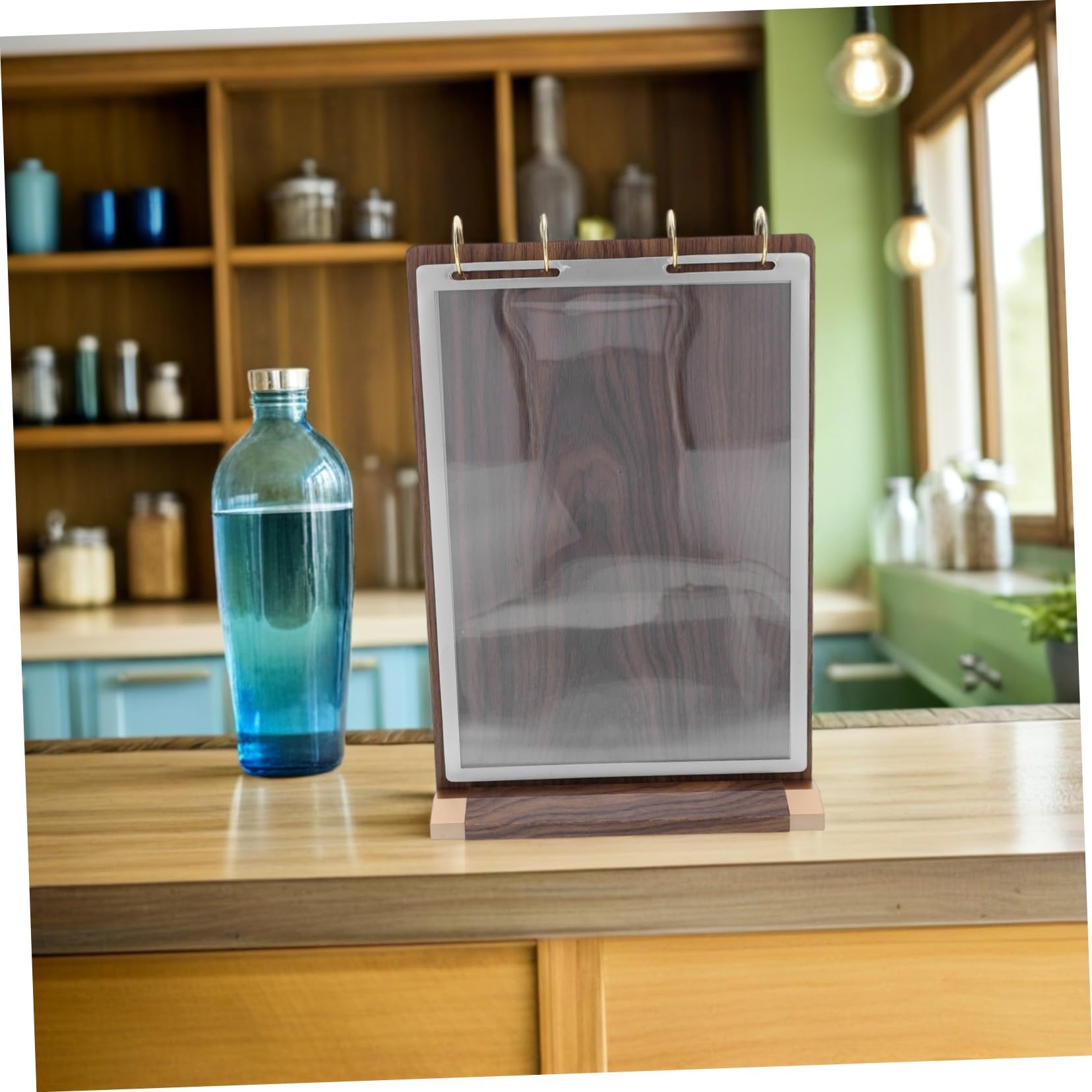 COLLBATH Soporte para Menús de Madera de Nogal Natural Exhibidor de Mesa Doble Cara con Páginas Base Estable y Mecanismo Giratorio para Restaurantes y Cafeterías