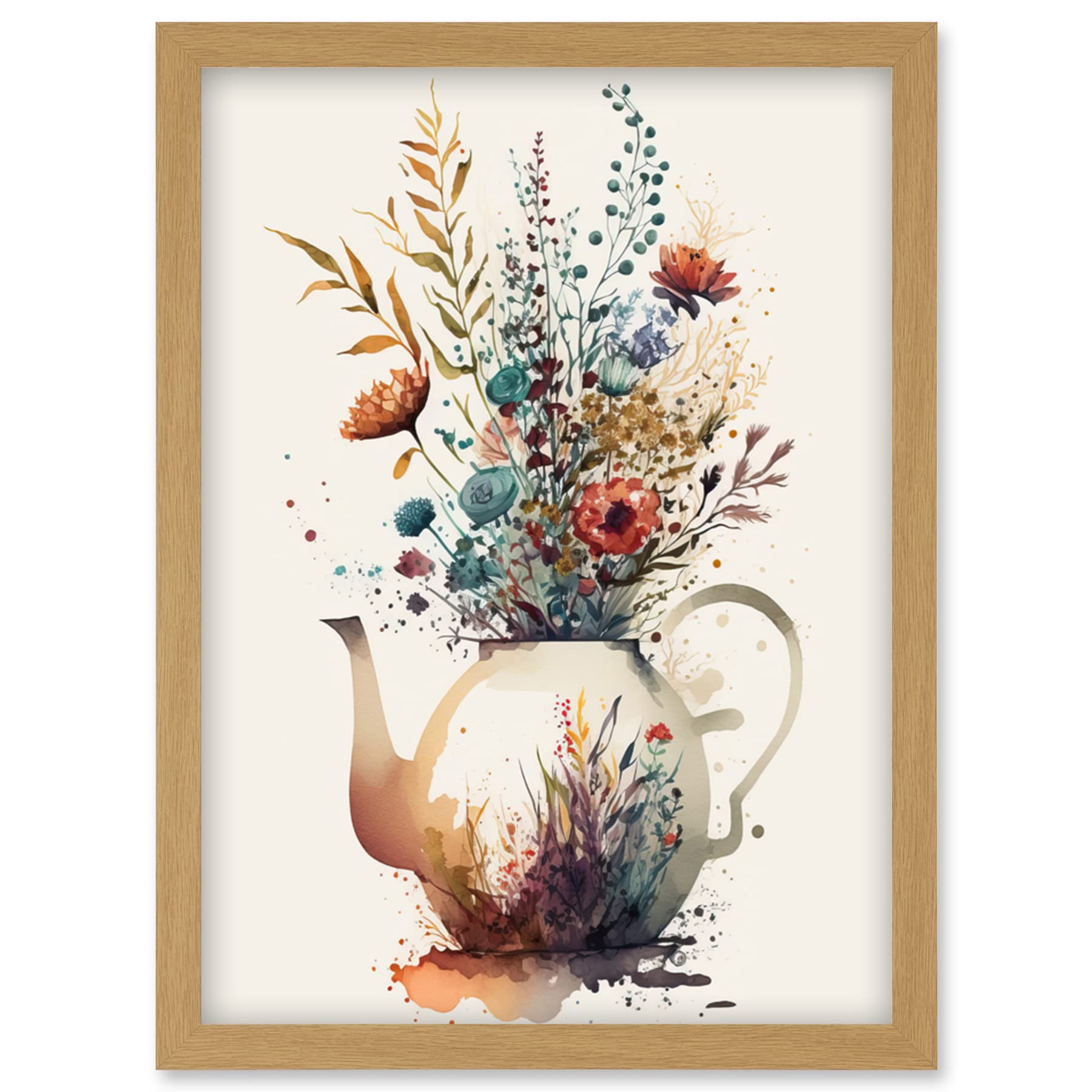 Artery8 Wildflower Bouquet Teapot Vase with Floral Design Artwork Framed Wall Art Print A4