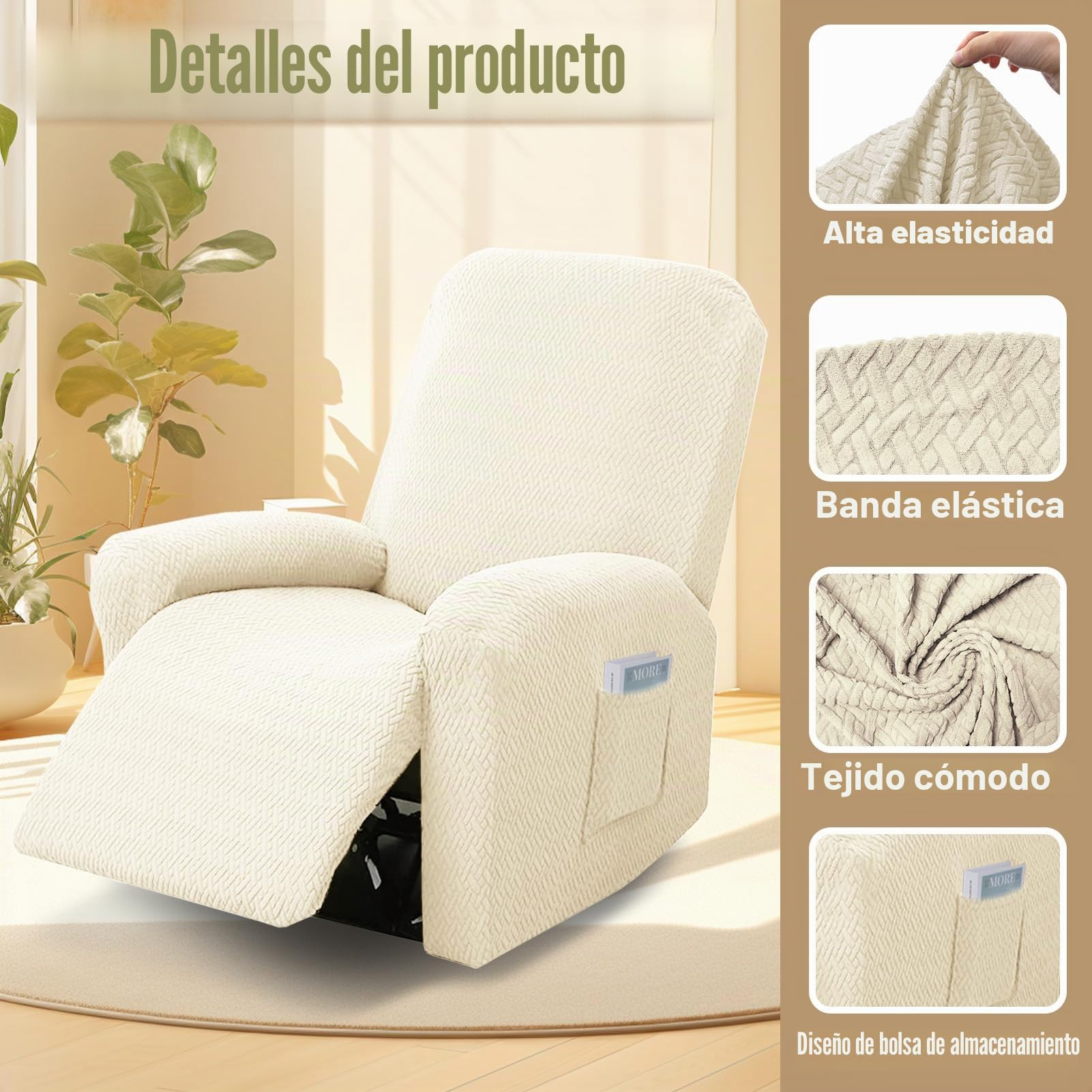 Funda para sillón de 4 Piezas, Funda elástica con Bolsillos para sillón Relax de 1 Plaza, Funda Protectora para sillones de televisión y sillones Relax, Antideslizante