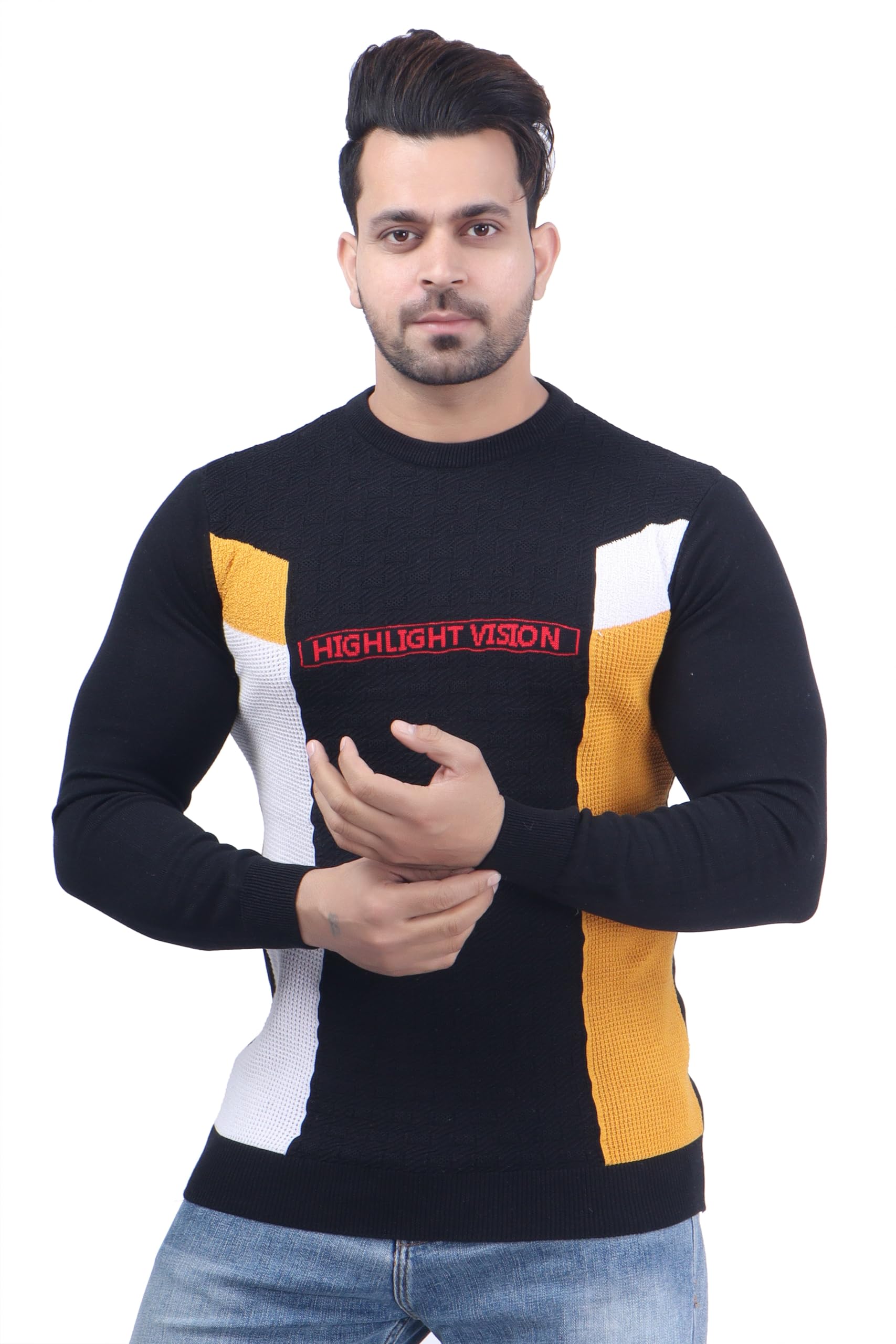feverfew Stylish Pullover Sweater | Round Neck | Men's Sweater | Casual Self Design Sweater for Men | Pullover Texture Sweater-picture-35