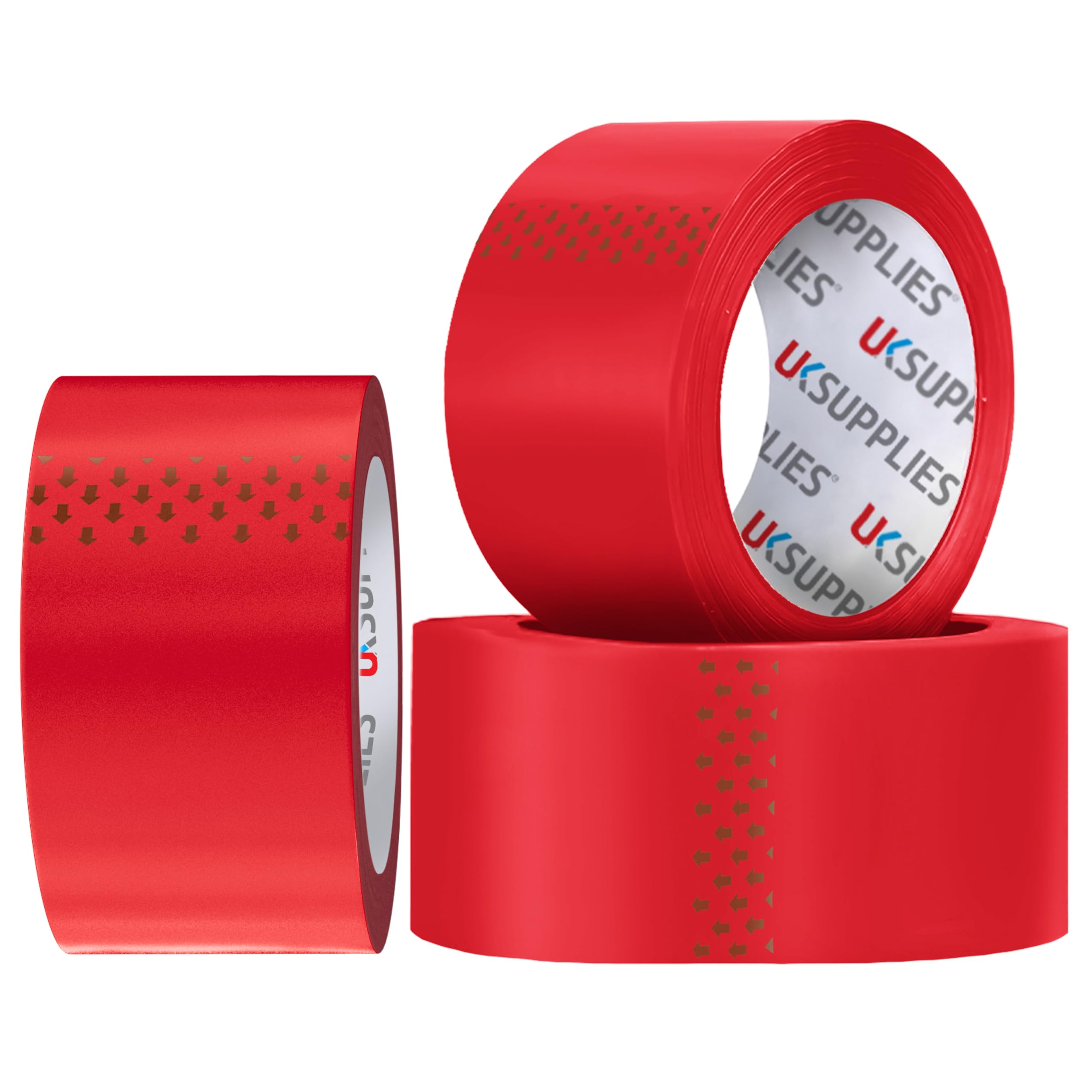 UK SUPPLIES LIMITED 3 Rolls LOW NOISE Premium Red Packaging Tape (All Packs & Colors) 48MM X 66M Extra Strong Secure Sticky Adhesive Durable Parcel Sealing Tape for Packing Boxes & Moving Houses