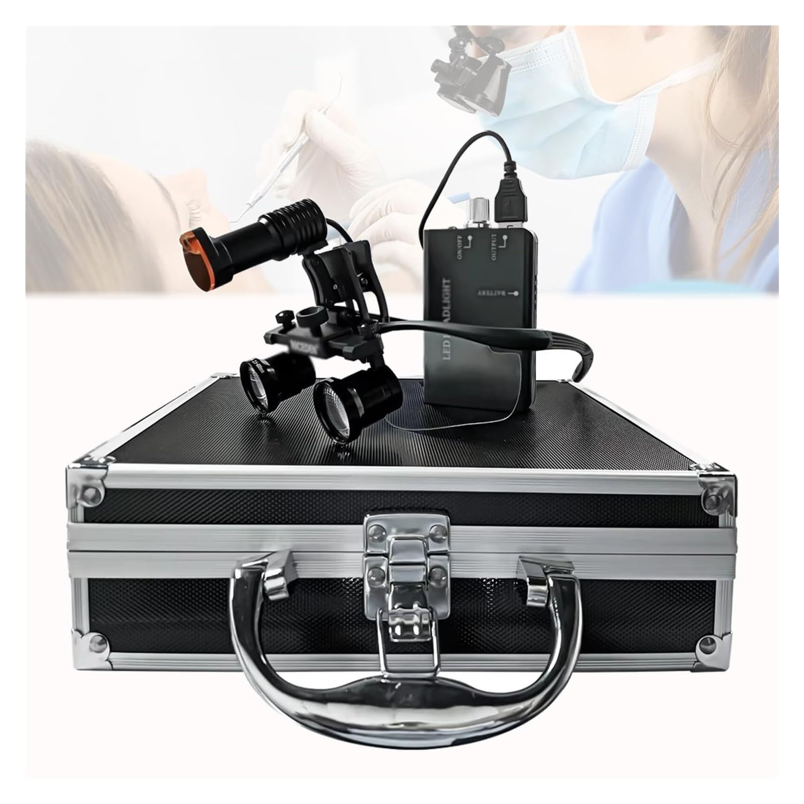 Lupa Dental Frontal con Luz LED 5W Ajustable - Montura Ergónomica Recargable 2.5X-3.5X para Odontólogos e Higienistas Dentales
