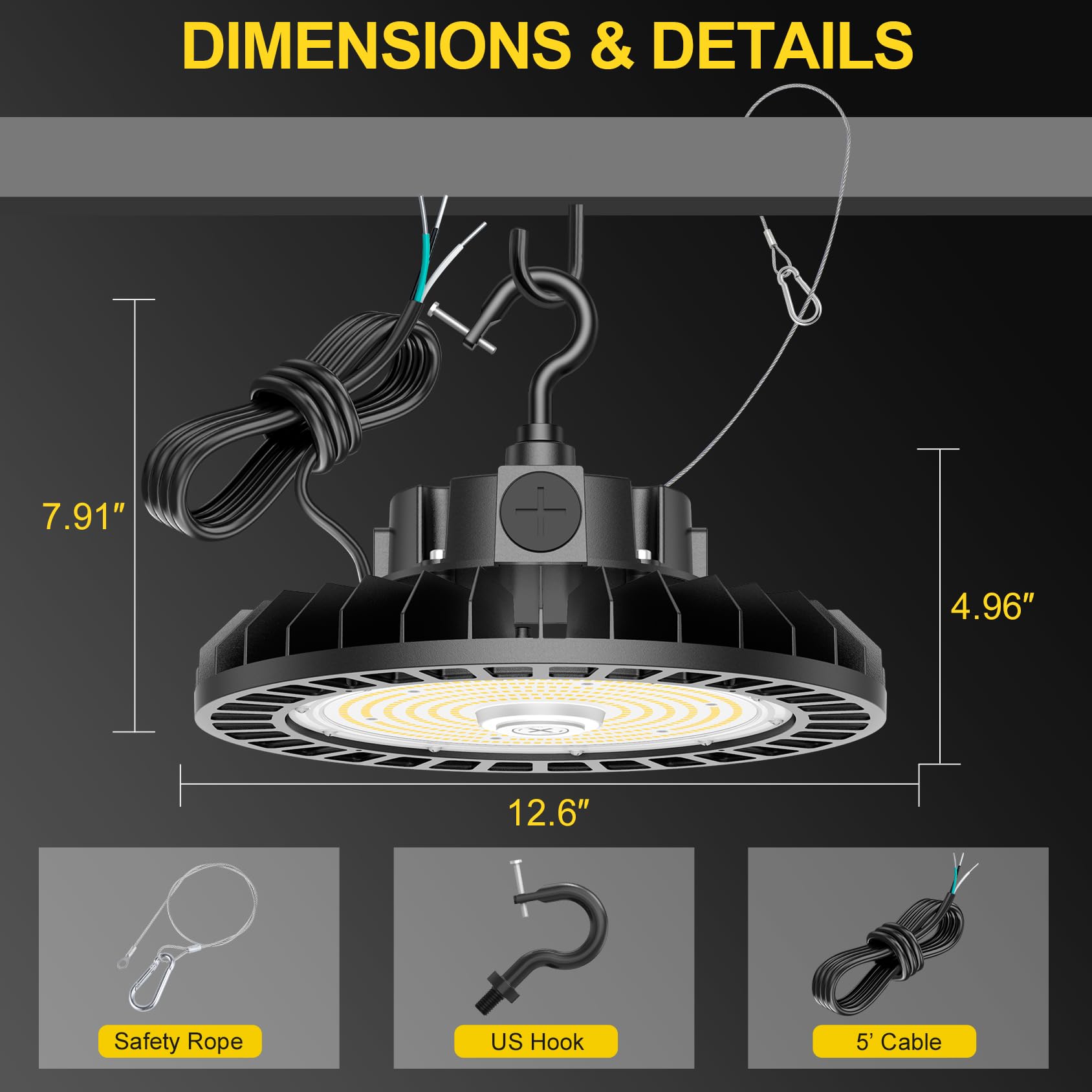 9Pack 480V UFO LED High Bay Light 240W 200W 150W Adjustable 36000Lm 5000K High Bay Led Shop Lights — view 8