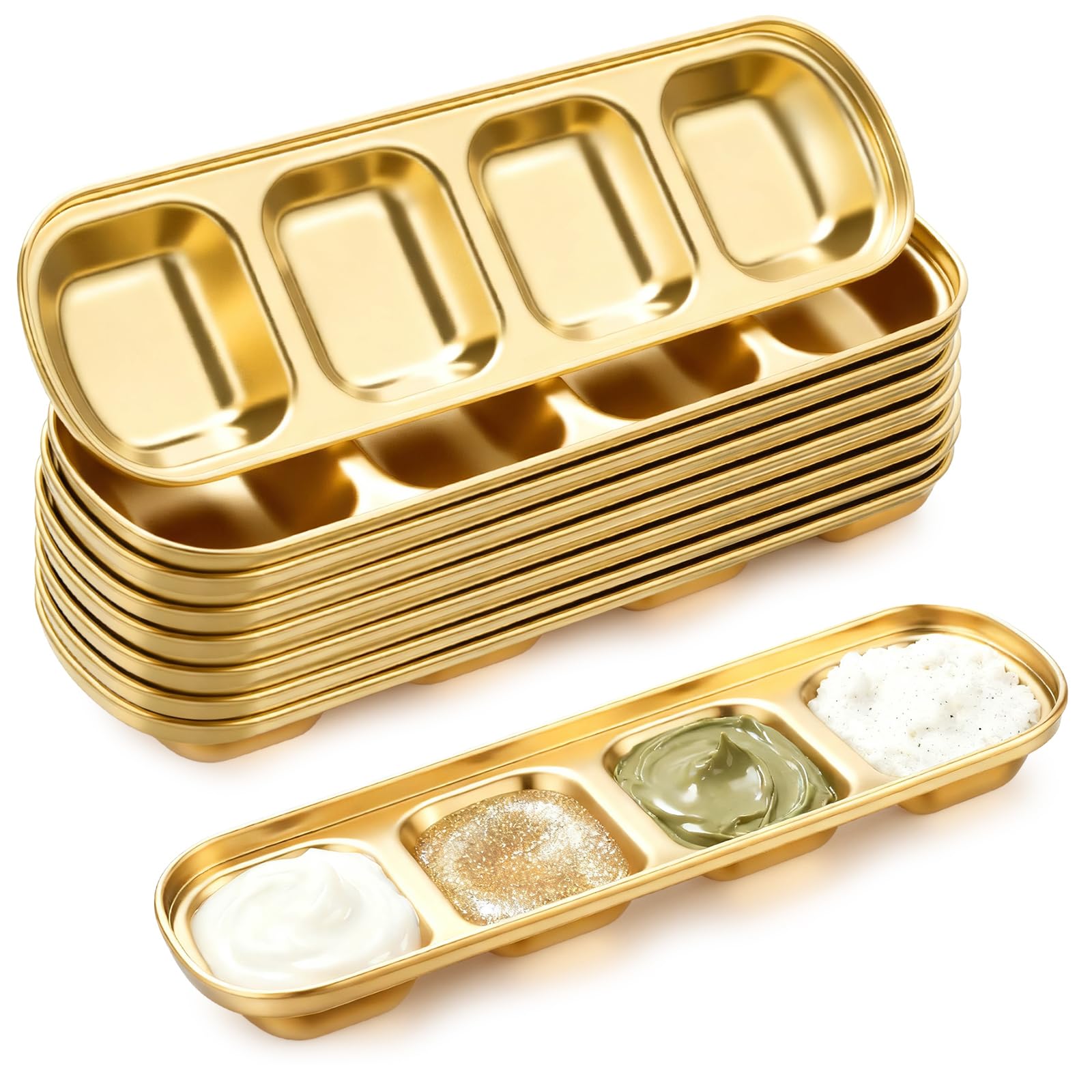 8 Pcs Esthetician Bowls Face Mask Tray ,Stainless Steel, Gold, Large