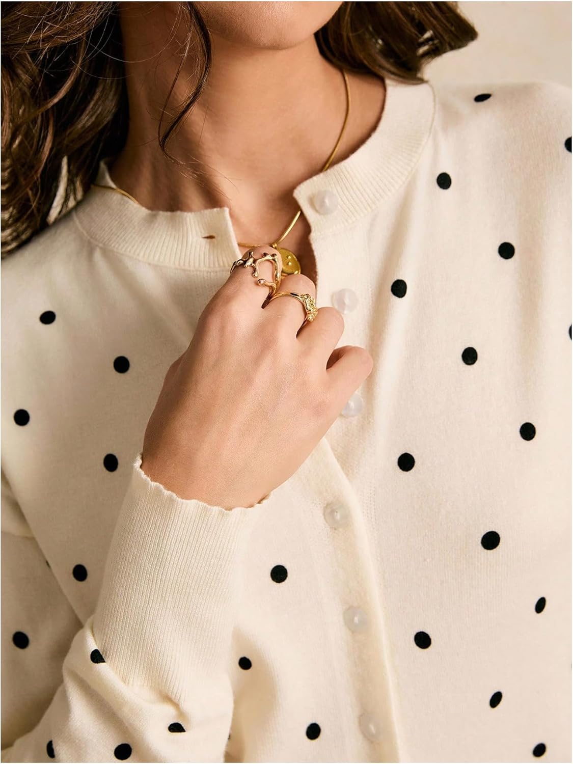 MakeMeChic Women's Polka Dots Cardigan Sweater Button Down Long Sleeve Knit Tops - Image 4