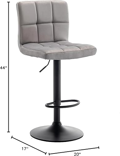 Miniatura 2 de BTEXPERT Juego de 2, taburetes de bar de altura de mostrador, sillas de bar modernas ajustables tapizadas de metal, giratorias, de terciopelo gris,