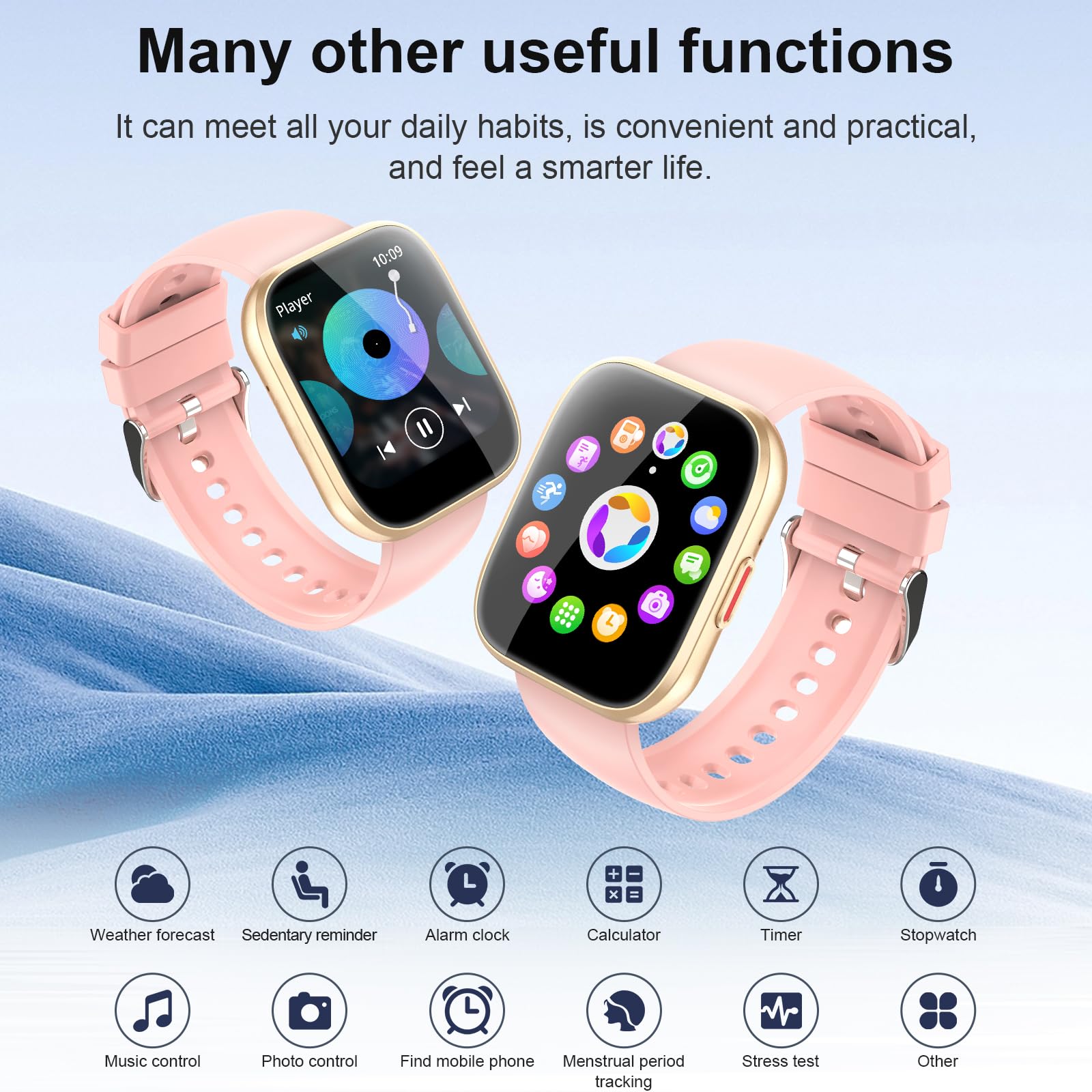 Smartwatch Uomo Donna, 1.85" Orologio Smartwatch Rispondi/Effettua Chiamate, 112 Sportivo, Impermeabil IP68 Sportivo Watch con Sonno/Cardiofrequenzimetro, Fitness Smart watch per Android iOS, rosa