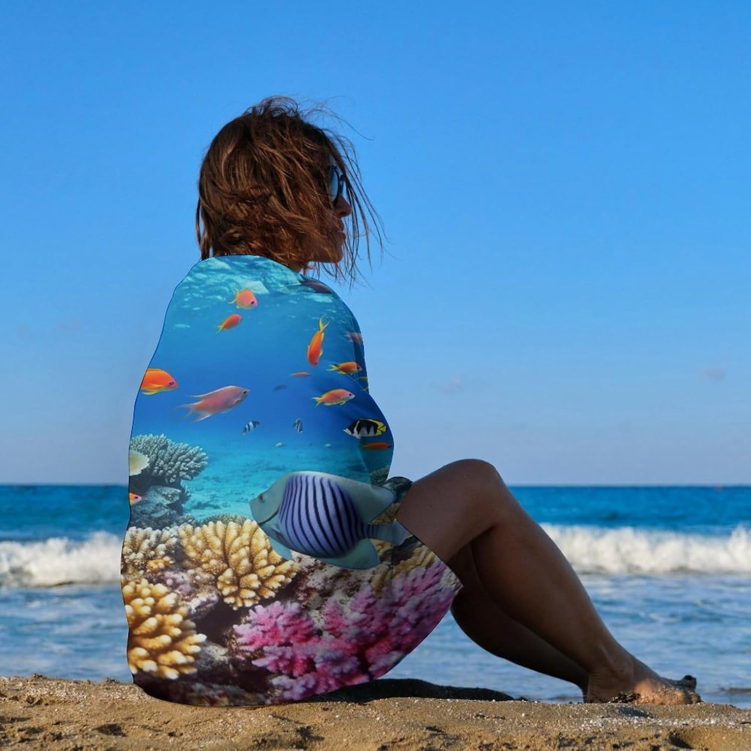 Swimming Towel, Coral and Sea Fish Printed Fashion Towel,Portable Towel,Durable Towel