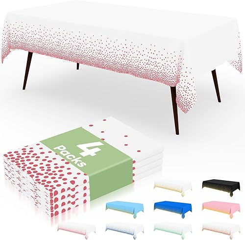 Miniatura 26 de misaya Paquete de 4 manteles desechables de lunares, mantel de plástico impermeable de 54 x 108 pulgadas, lunares dorados rectangulares en blanco