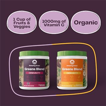 Amazing Grass Greens Blend Superfood Immunity, Super Greens Powder Smoothie Mix for Immune Support, Spirulina, Chlorella, Beet Root, Probiotics, Elderberry, 30 Servings, 7.4 Ounce (Packaging May Vary)