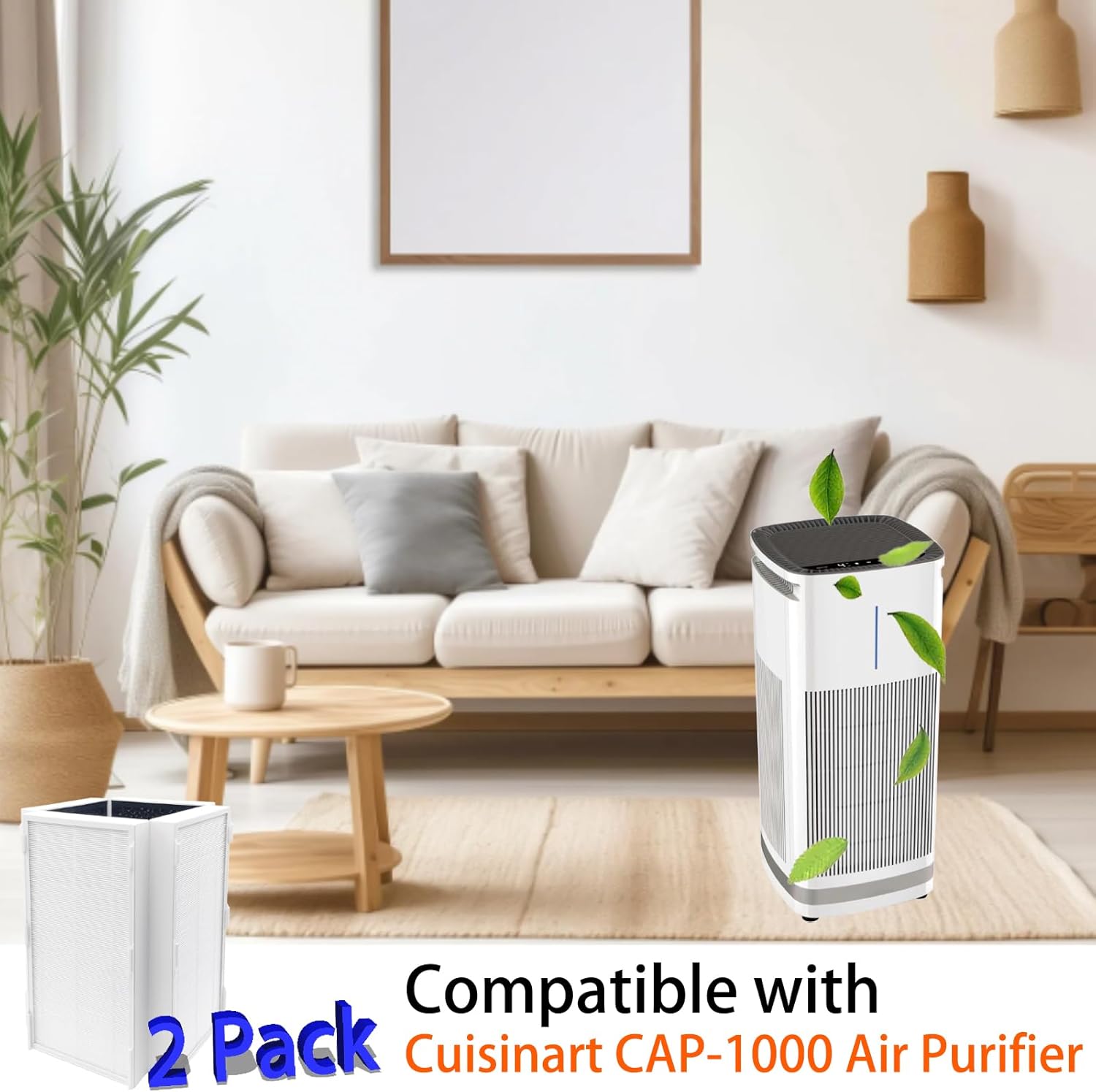 2 Pack CAP-1000 Replacement Filter Compatible with Cuisinart CAP-1000FPK PuRXium Air Purifier, 3 in 1, H13 True HEPA with High-Efficiency Activated Carbon