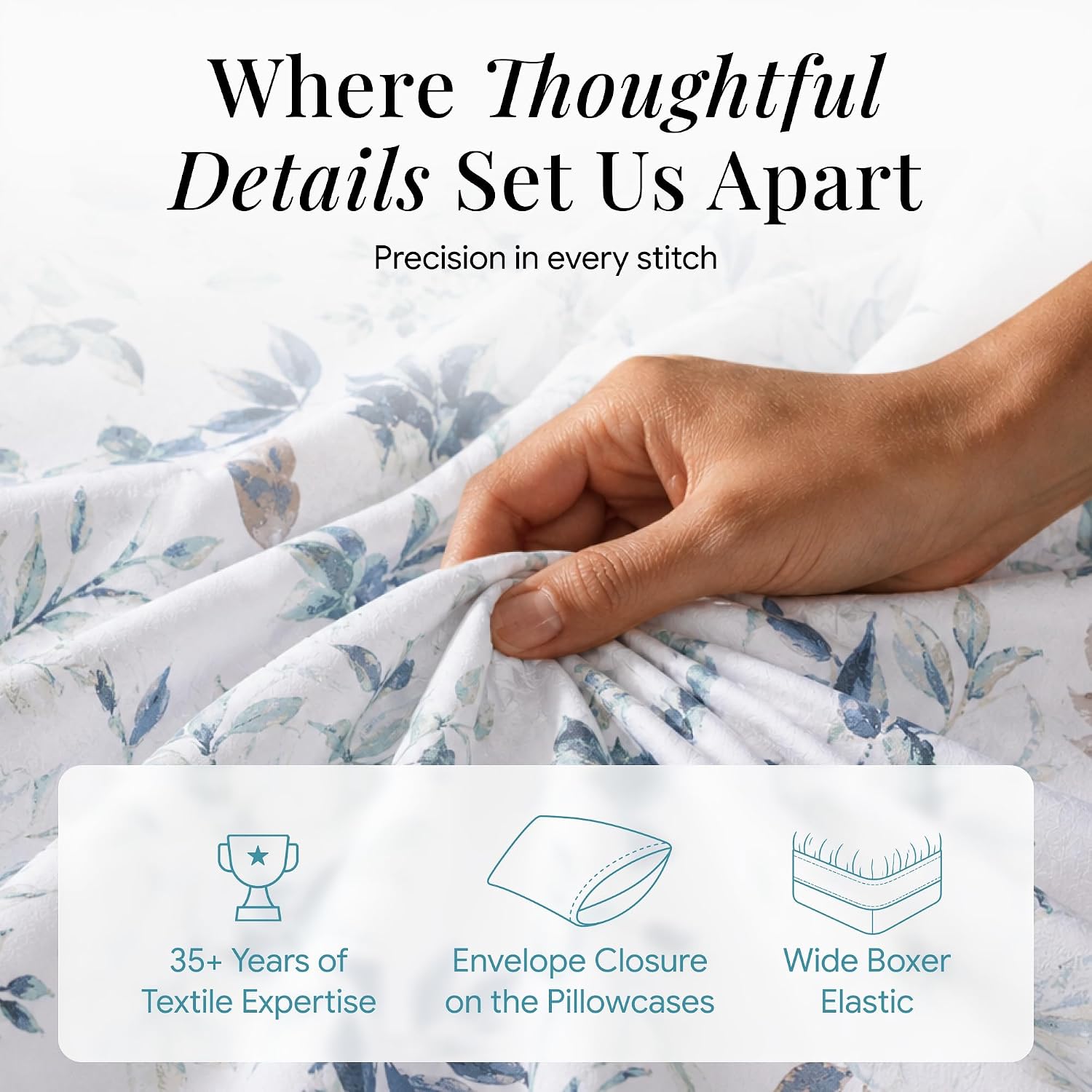 Tribeca Living Deep Pocket Queen Size Sheet Set - 300 Thread Count Cotton Sateen Sheets with 22-Inch Extra Deep Pockets, Oeko-Tex Certified, 4 Bedding Set in Vernazza Blue/Multi Print