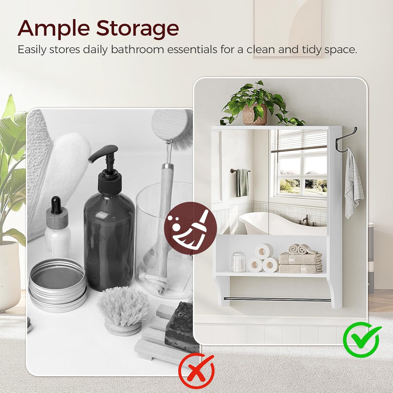 MAHANCRIS Bathroom Wall Cabinet with Mirror, Medicine Cabinet with 2 Door and Adjustable Shelf, Wall Mounted Over The Toilet Storage Cabinet for Bathroom Laundry Room Kitchen, 18.9"W x 26.2"H, White