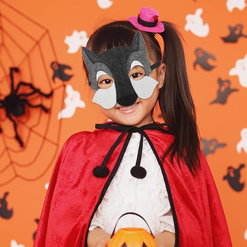 Miniatura 6 de STOBOK 3 máscaras de lobo gris para fiesta de niños, máscara de media cara de animal, máscara de fieltro de animal, accesorios de cosplay de