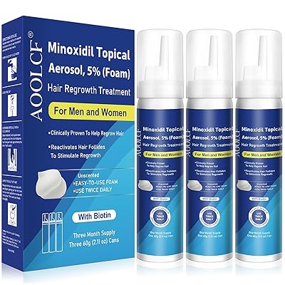 5% Topical Minoxidil Foam, Minoxidil for Men and Women, Infused with Biotin, Hair Growth Treatment, Supports Thicker er Hair & Beard (Minoxidil Foam, 6.33oz, 3 Month Supply)
