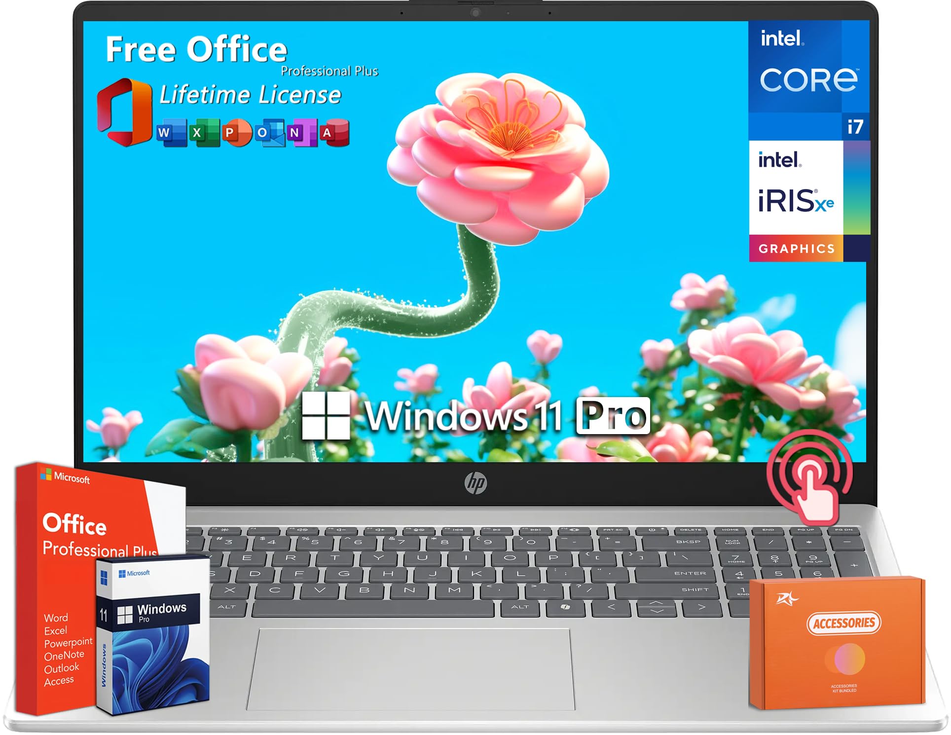 HP 15.6 Touchscreen Business Laptop, 15.6" FHD Touch Display, Intel 13th Gen i7-1355U, 16 GB DDR4 RAM, 512 GB SSD, Iris Xe Graphics, Fast Charge, Microsoft Office Lifetime License & Windows 11 Pro