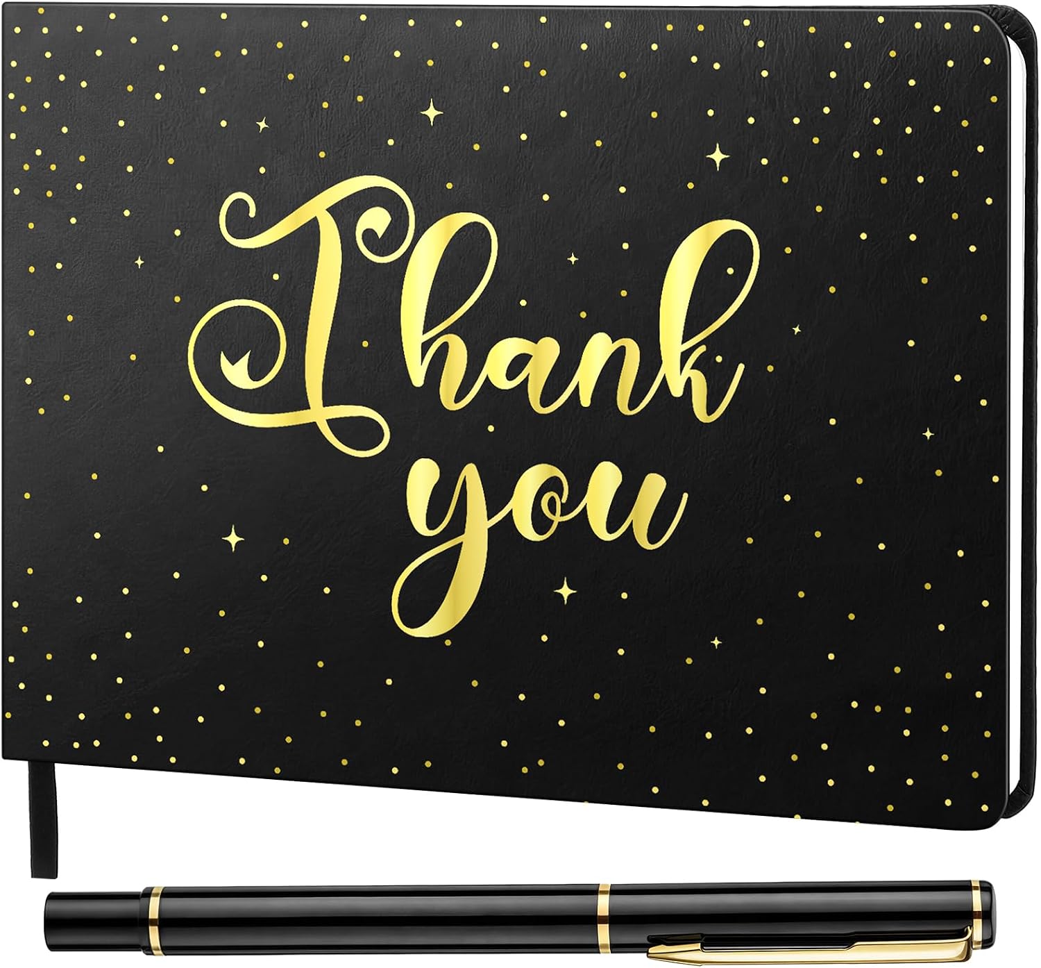 Geyoga 2 Pcs Thank You Guest Book Leather Black Gold Thanks Guest Sign in Book with Pen Teacher Doctor Nurse Employee Staff Graduation Retirement Appreciation Party Supplies