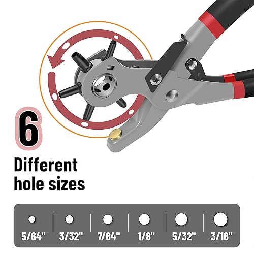 Miniatura 2 de UNCO - Herramienta de perforación de agujero de cuero, tamaños de múltiples agujeros, perforadora de agujero para cinturón, herramienta de punzonado