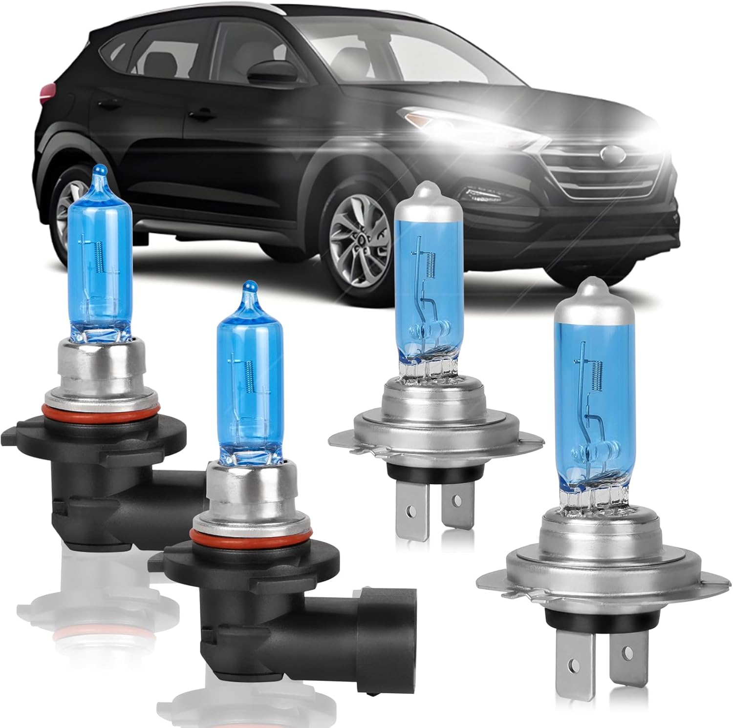 Fit for Tucson 2005-2013 High Performance Halogen Headlight Bulbs,9003/H4 High Low Dual Beam Headlamp Replacement Bulbs Kit, Plug and Play,Pack of 2