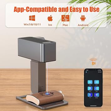 Foldable Fiber Laser Engraver, Mini Desktop Laser Engraver with Auto Focus for Travel for Wood Vinyl Leather Glass, DIY Art, Logo Design