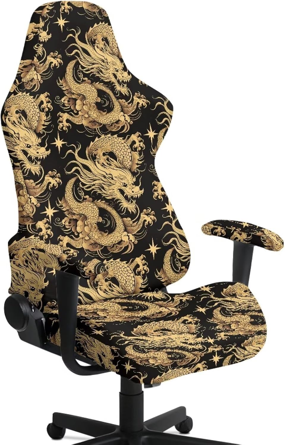 Dragon Office Chair Armrest Sleeves 4 Piece Set with Seat Cover Fits Gaming Recliners PC Chairs Breathable Fabric Anti-Pet Scratch Washable