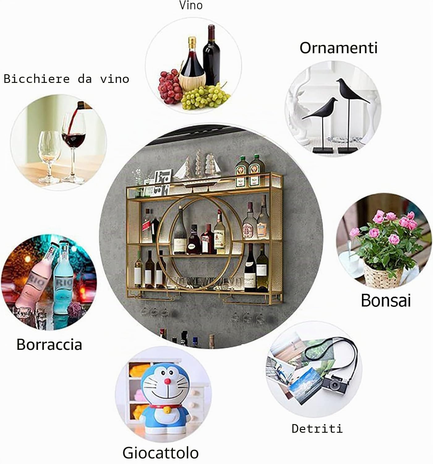 Espositore da parete in metallo moderno per vino, mensole galleggianti per bar, scaffale per vino a parete, espositore in ferro con ripiani, per casa, ristorante, bar