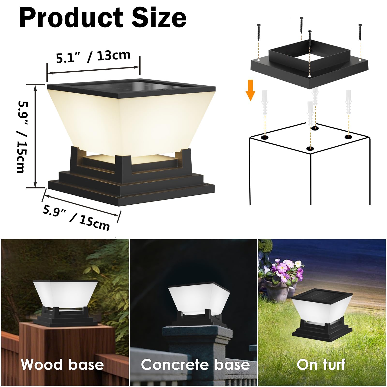 ACMHNC Luz Solar Sobremuro Exterior - IP65 Farolas Solares Exteriores - Farol Solar Exterior Jardin - 3000/4000/6000k - 10~16h Autonomía - Luz Para Jardín Entrada Valla Patio, Negro