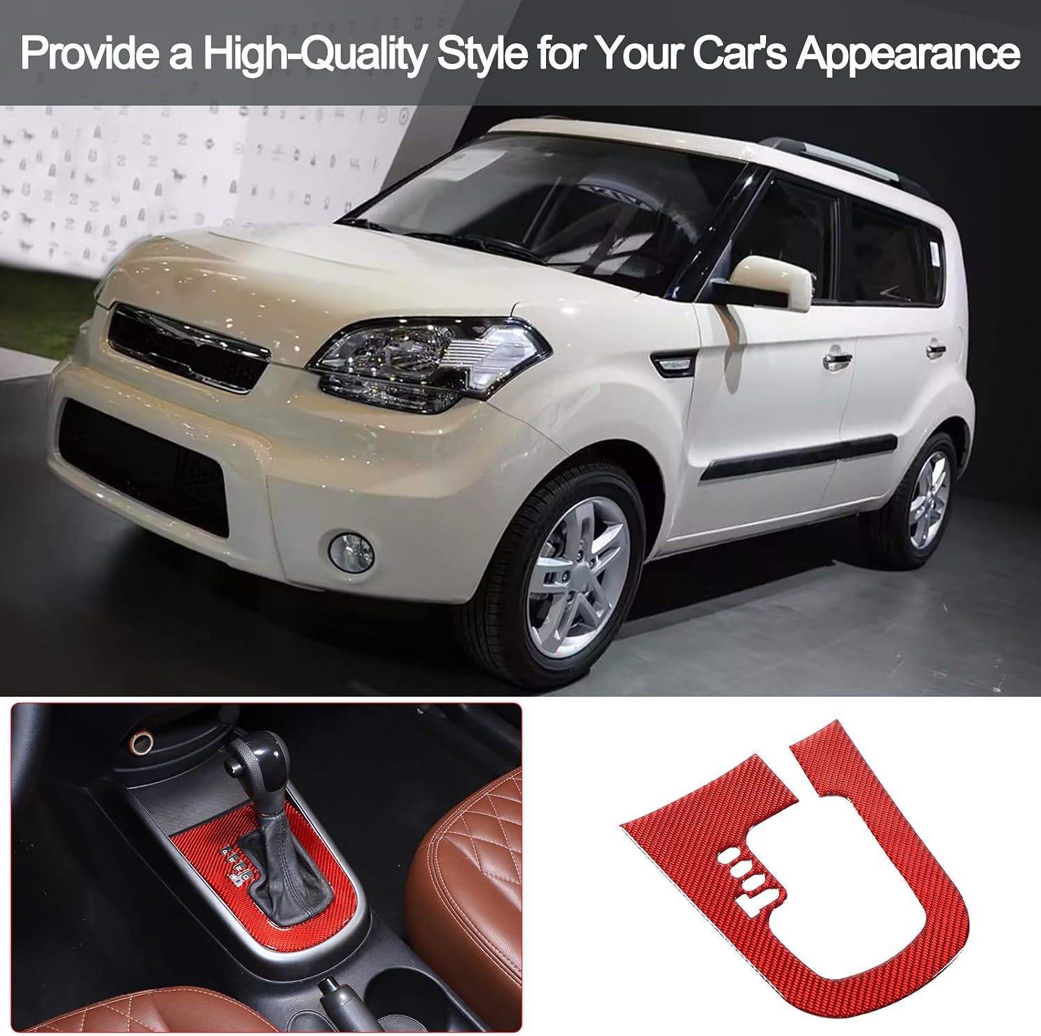 PIUGILH Car Central Control Indicator Frame Cover, Soft Carbon Fiber Interior Central Control Gear Indicator Panel Cover Trim for Kia Soul 2009-2013 Accessories (Red)