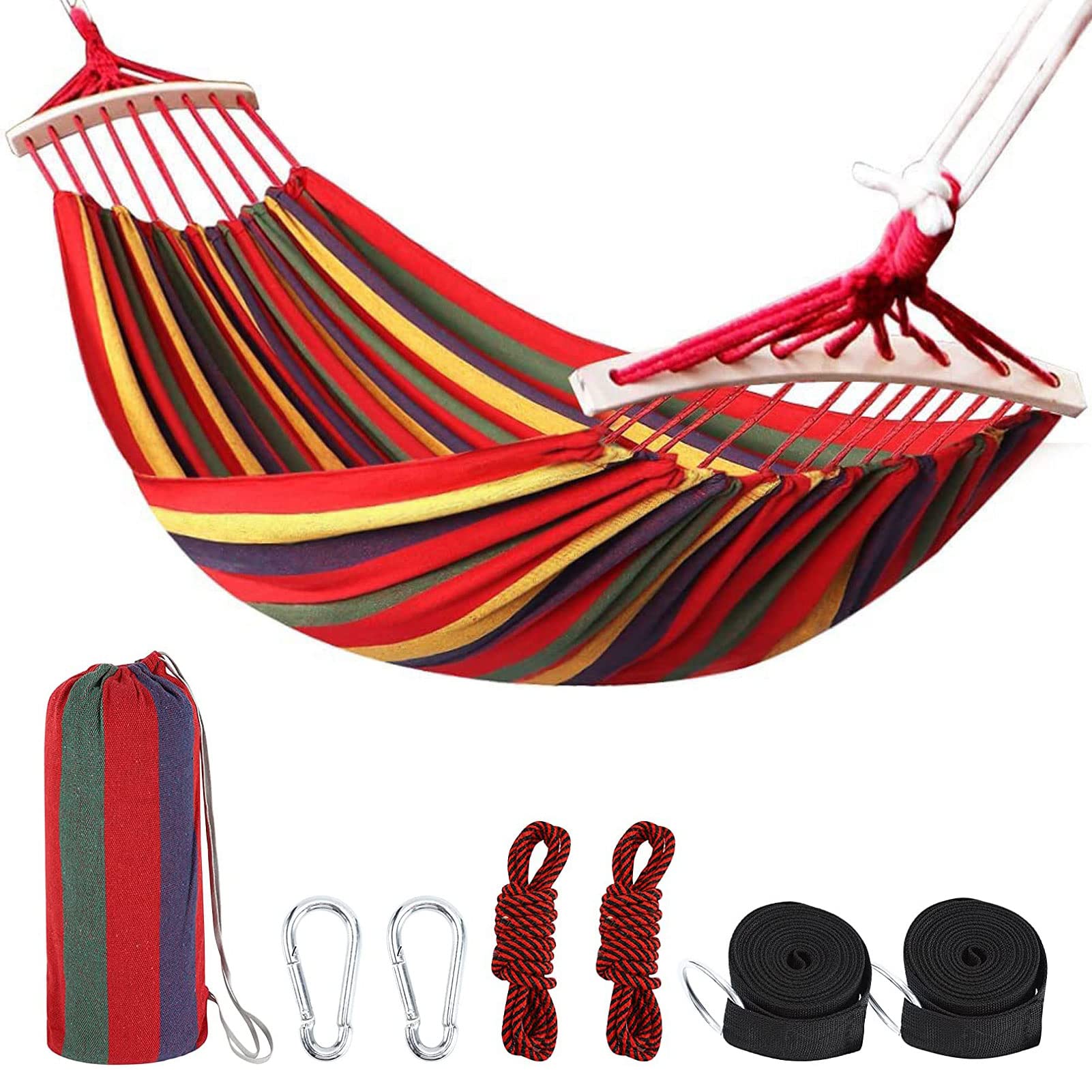 HUHJYUGE Hamac 2 Places, Hamac Portatif, Hamac Double, Hamac D'extérieur de Camping, avec Sac de Transport Sangles et Mousquetons, pour Le Jardin, Balcon, Patio, la Plage (A 260x100cm)