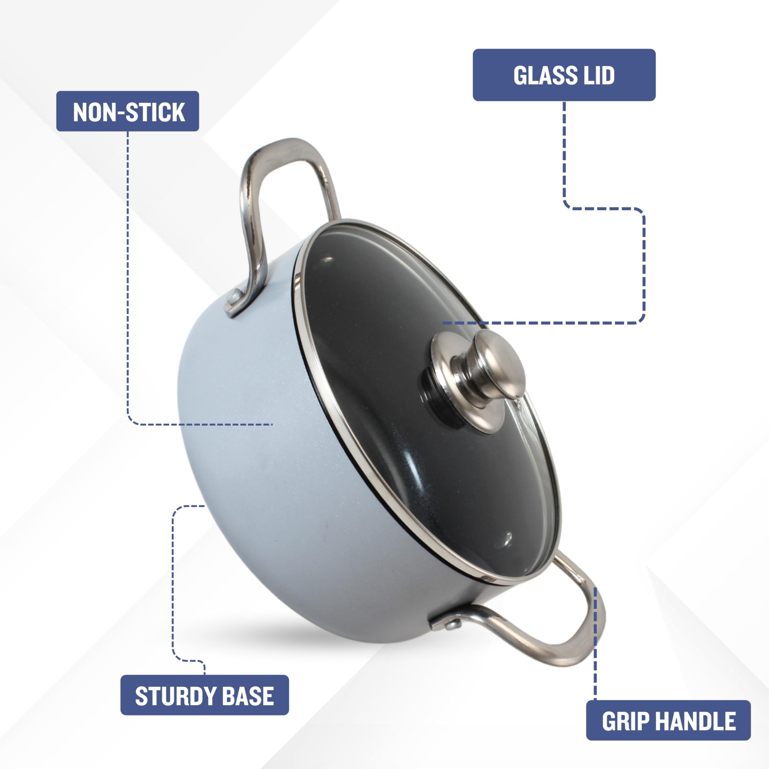 Get Plumm Cooking Pot with Lid 28cm 6.5 Litre | Non Stick Cookware Set Ceramic Biryani Pot/Sauce Pot | Induction Base & Gas Stove |Cooking Set For Kitchen |Handi With Glass Lid Steel Handle Steam Vent