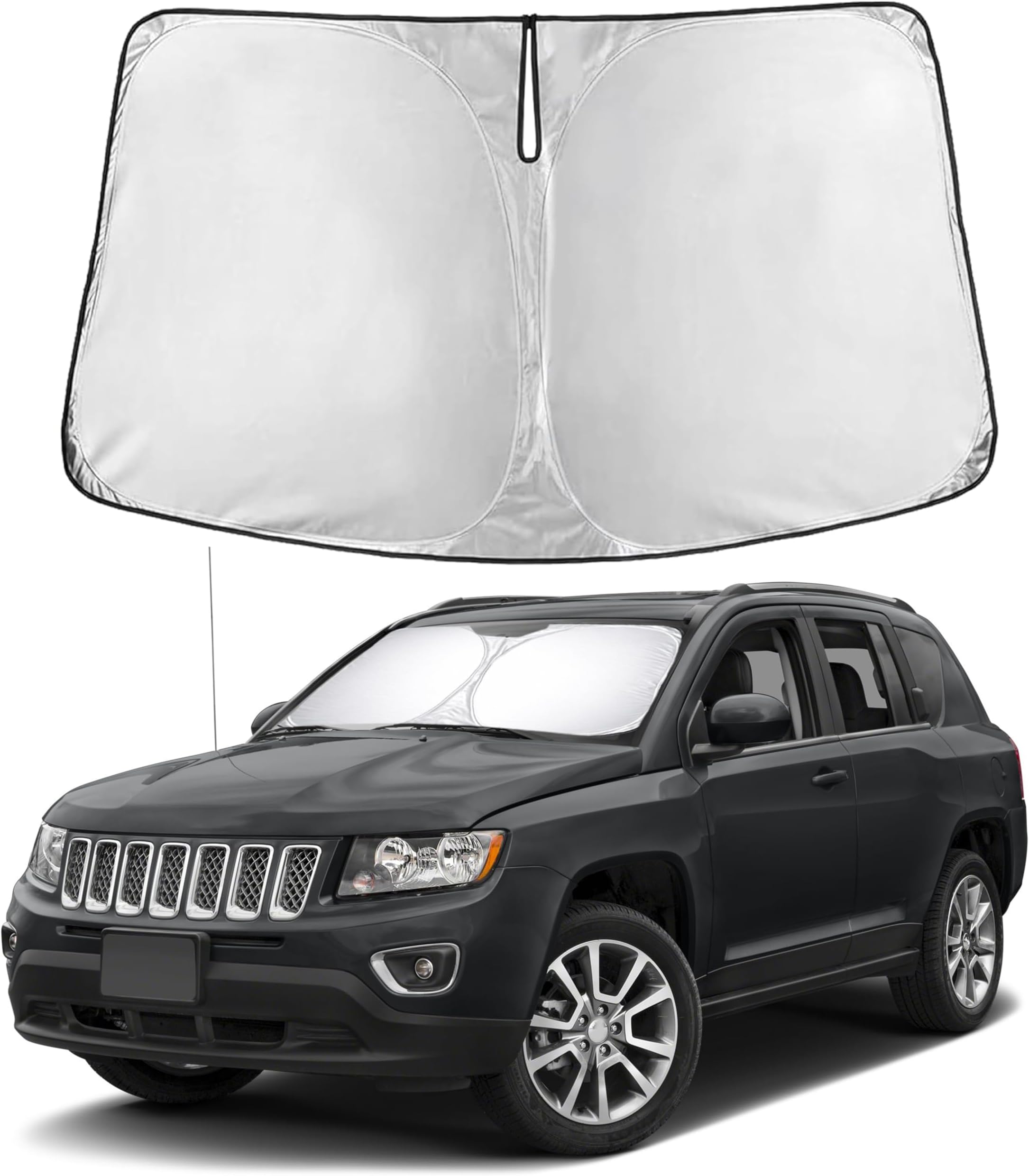 EcoNour Windshield Sunshade for Jeep Compass 2007–2016 | Custom Fit Front Window Sun Shade | Blocks Harmful UV Rays & Reduces Heat | Foldable Sun Visor with Storage Pouch