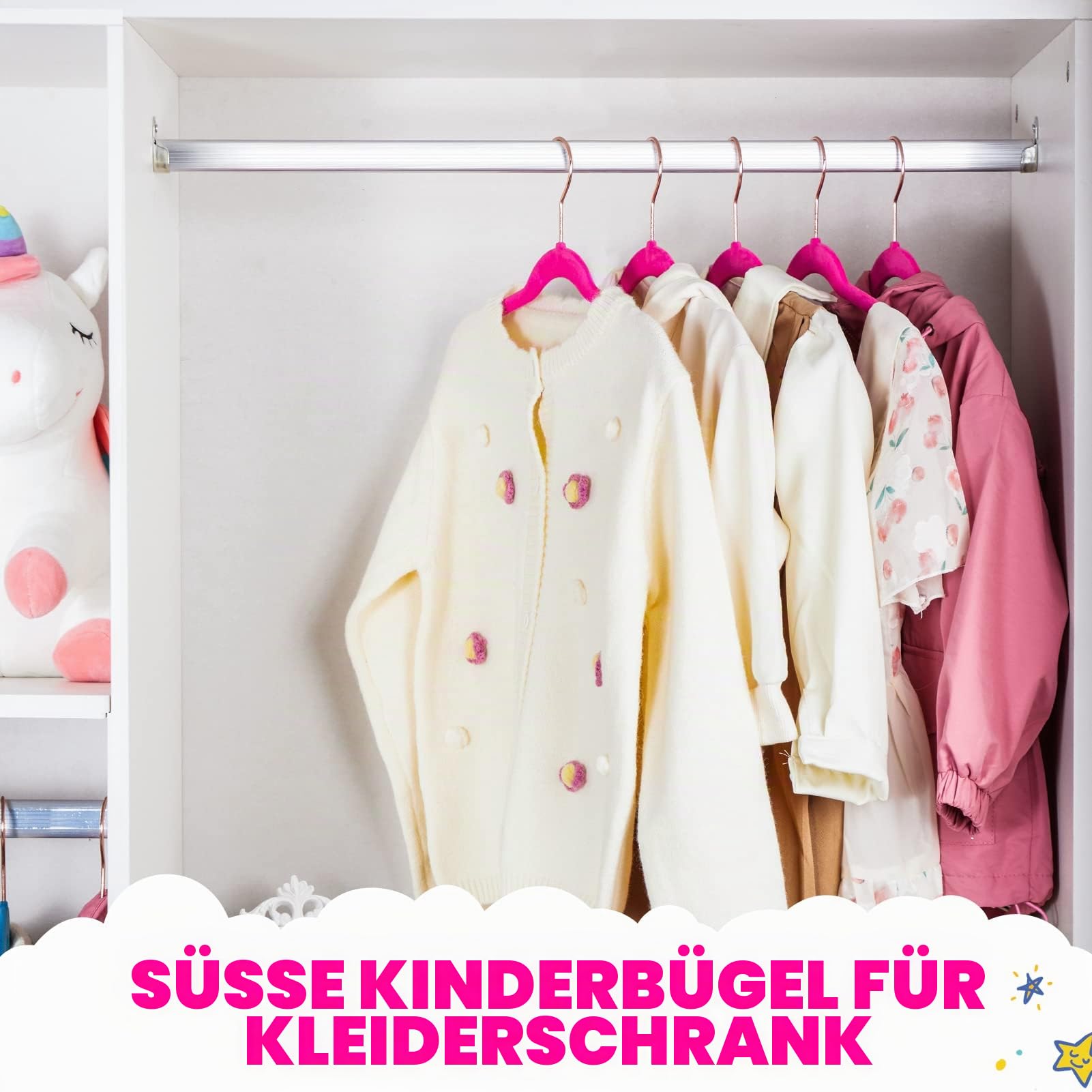 HOUSE DAY Samt-Kleiderbügel, 60 Stück, Premium-Kinder-Kleiderbügel für Schrank, ultradünn, niedlich, rutschfest, kleiner Filz-Kleiderbügel, 35,6 cm, für Kinderkleidung, Hot Pink