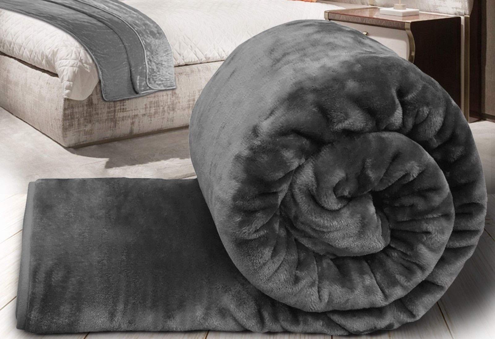 Charcoal Faux Fur Throws Fleece Blanket Mink Sofa Bed Luxury Soft Warm Throw (King (200Cm X 240Cm))