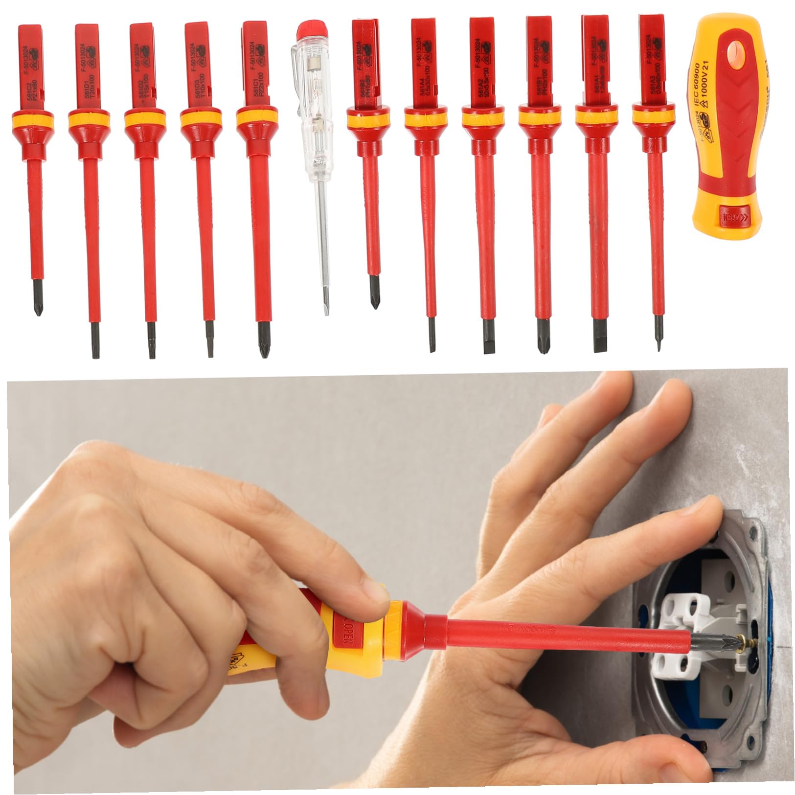 VILLCASE Destornilladores Aislados 13 Piezas Vde 1000 V Puntas, Pozidriv y Ranuradas Magnéticas, Mango Ergonómico de Acero al Vanadio para Electricistas y Reparación Eléctrica